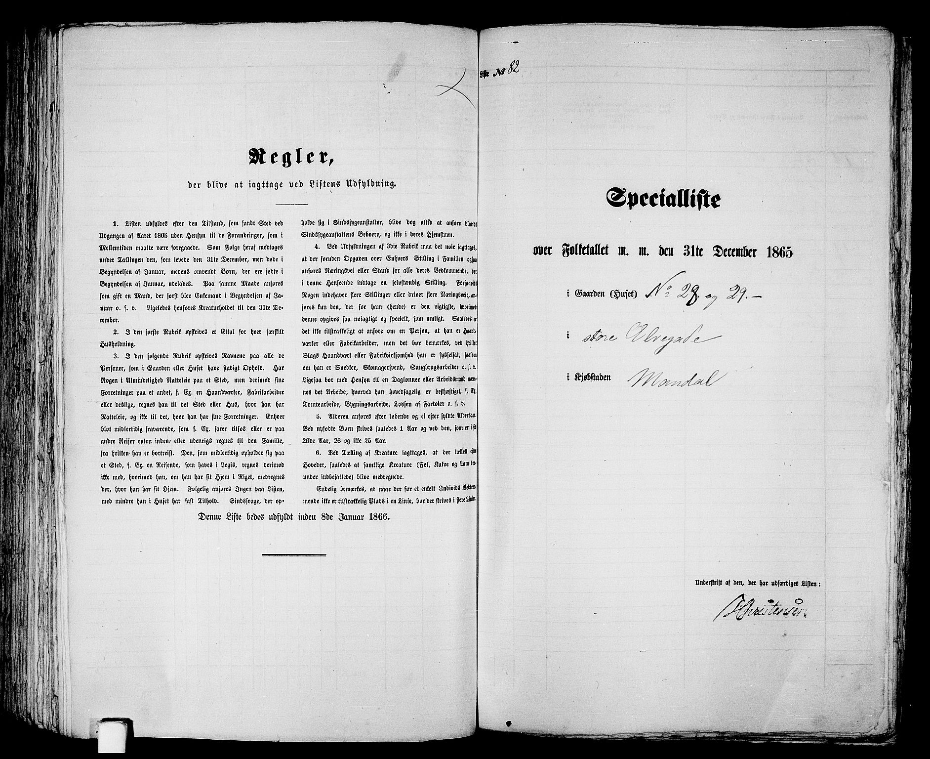 RA, 1865 census for Mandal/Mandal, 1865, p. 166