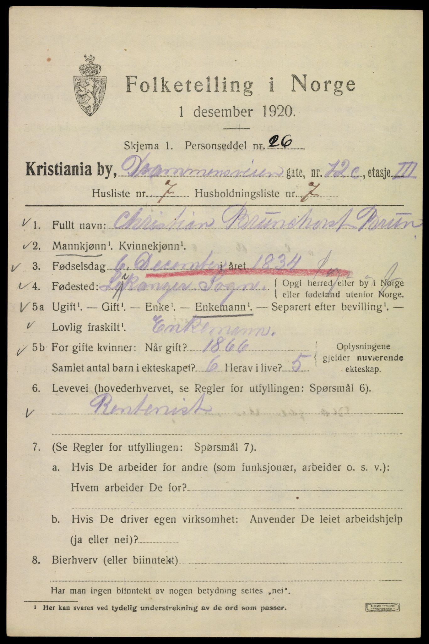 SAO, 1920 census for Kristiania, 1920, p. 202431