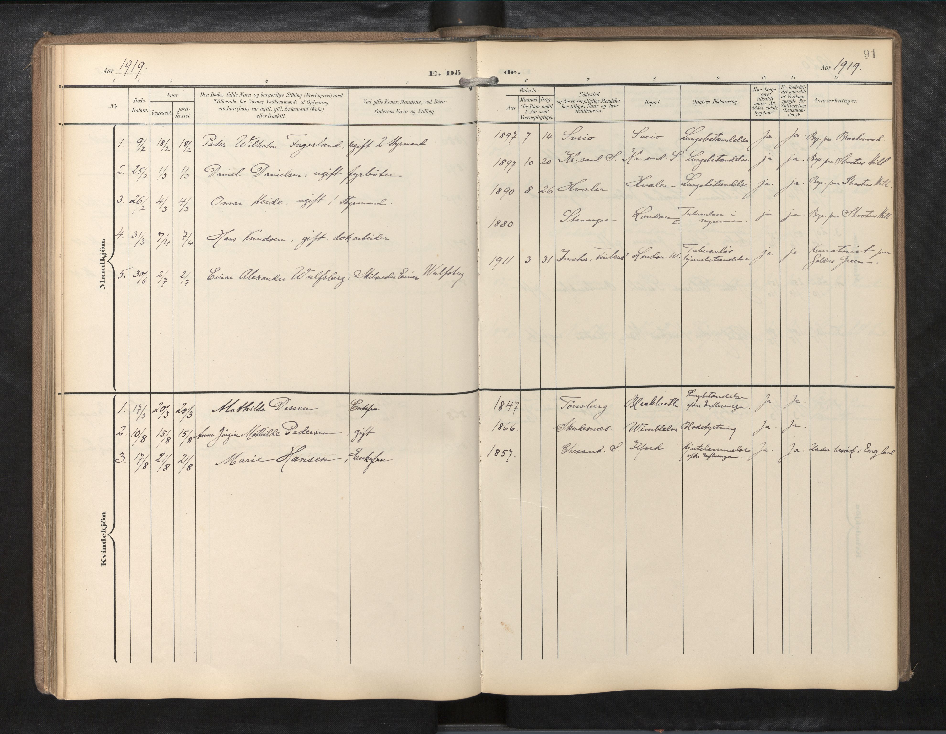 Den norske sjømannsmisjon i utlandet/London m/bistasjoner, AV/SAB-SAB/PA-0103/H/Ha/L0003: Parish register (official) no. A 3, 1903-1934, p. 90b-91a