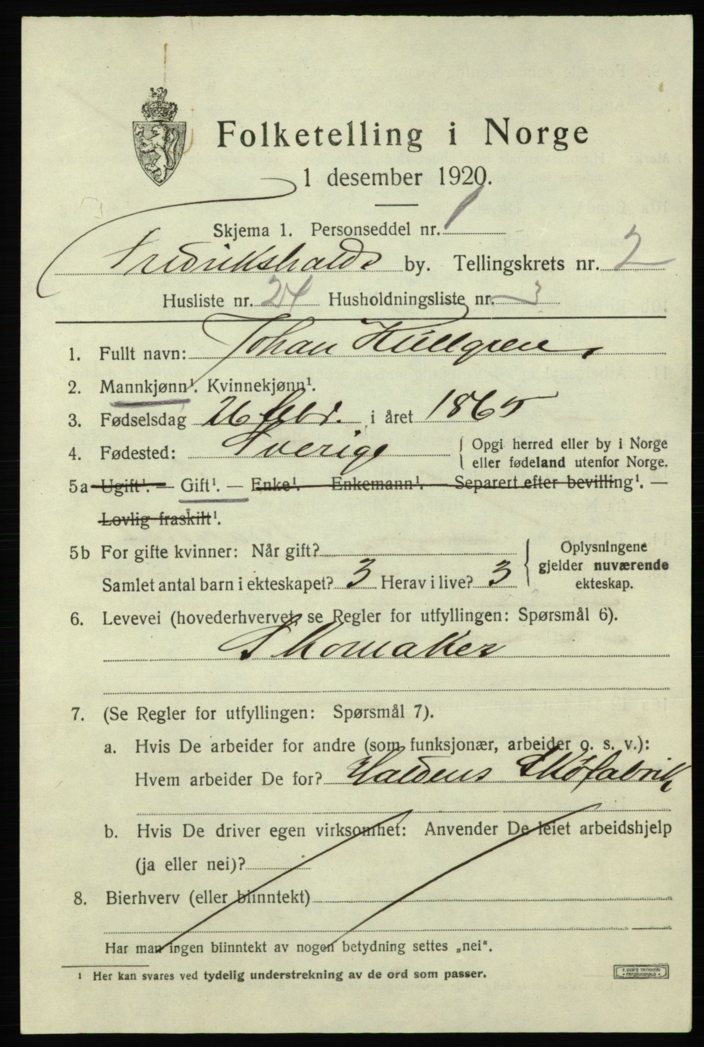 SAO, 1920 census for Fredrikshald, 1920, p. 9836