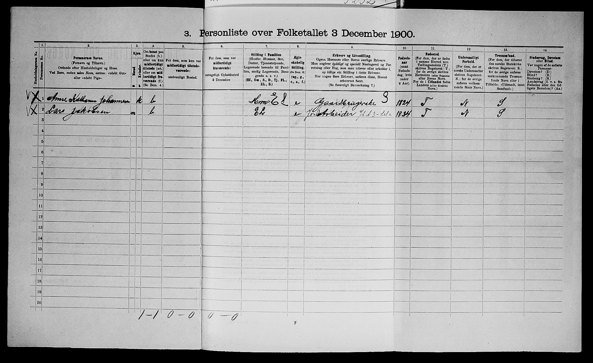 SAO, 1900 census for Berg, 1900