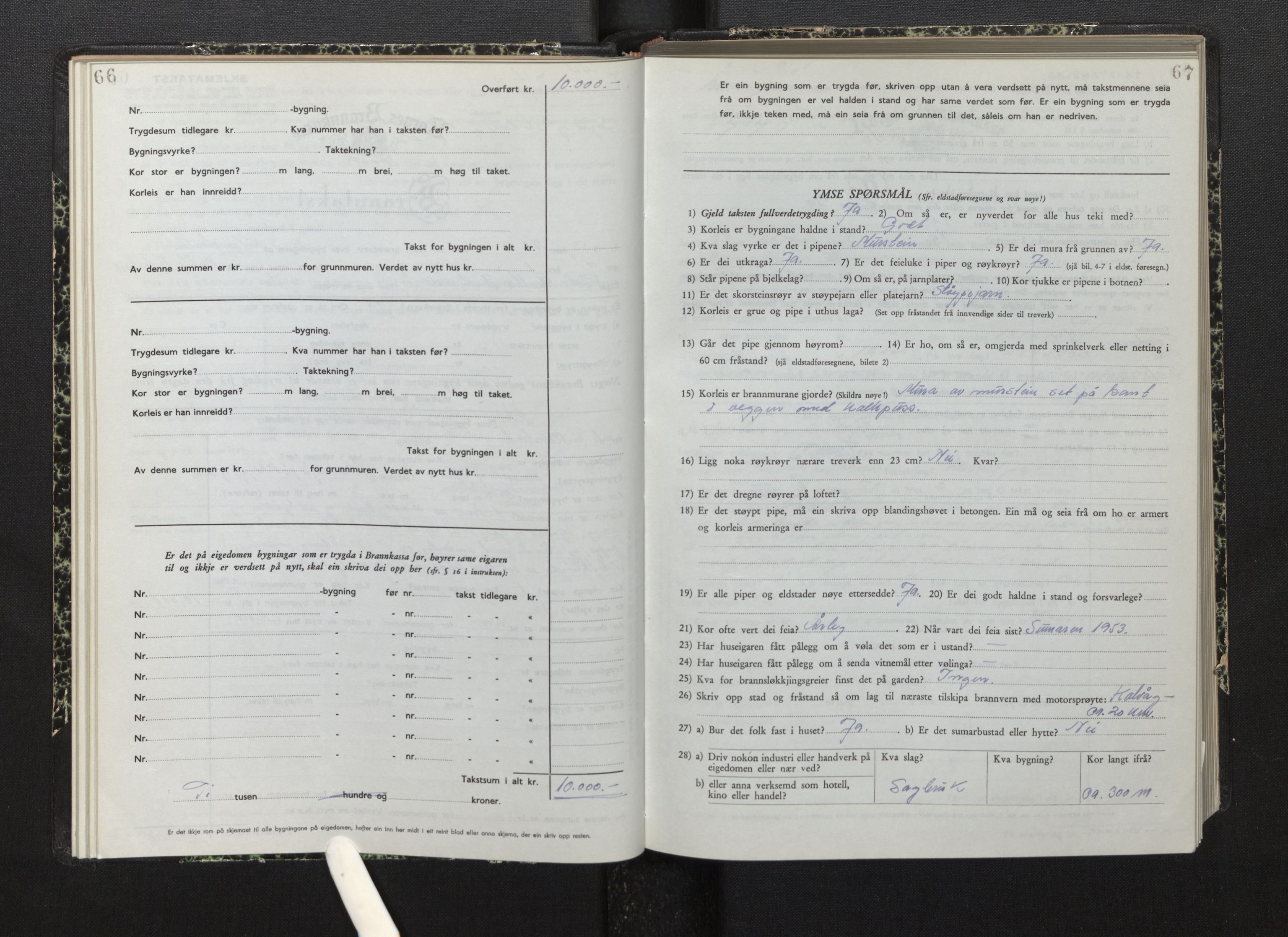 Lensmannen i Bremanger, AV/SAB-A-26701/0012/L0010: Branntakstprotokoll, skjematakst, 1950-1955, p. 66-67