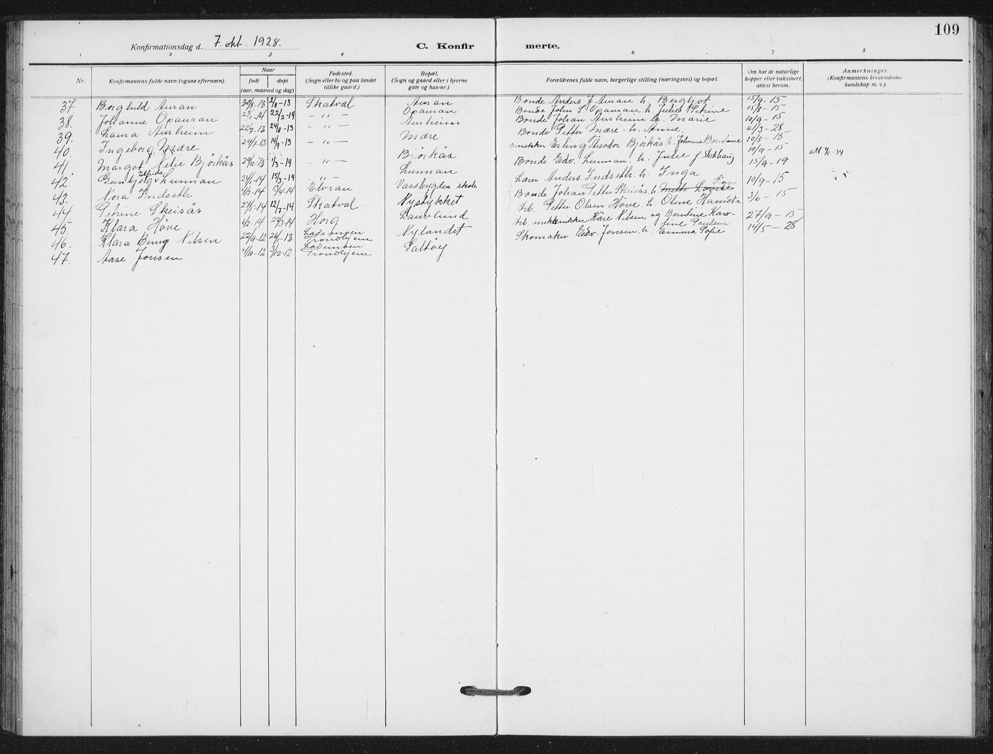 Ministerialprotokoller, klokkerbøker og fødselsregistre - Nord-Trøndelag, SAT/A-1458/712/L0102: Parish register (official) no. 712A03, 1916-1929, p. 109