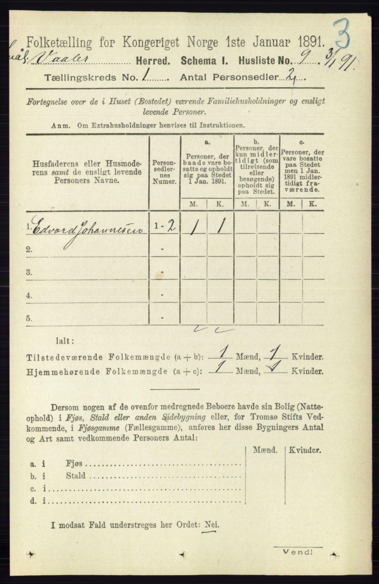 RA, 1891 census for 0137 Våler, 1891, p. 29