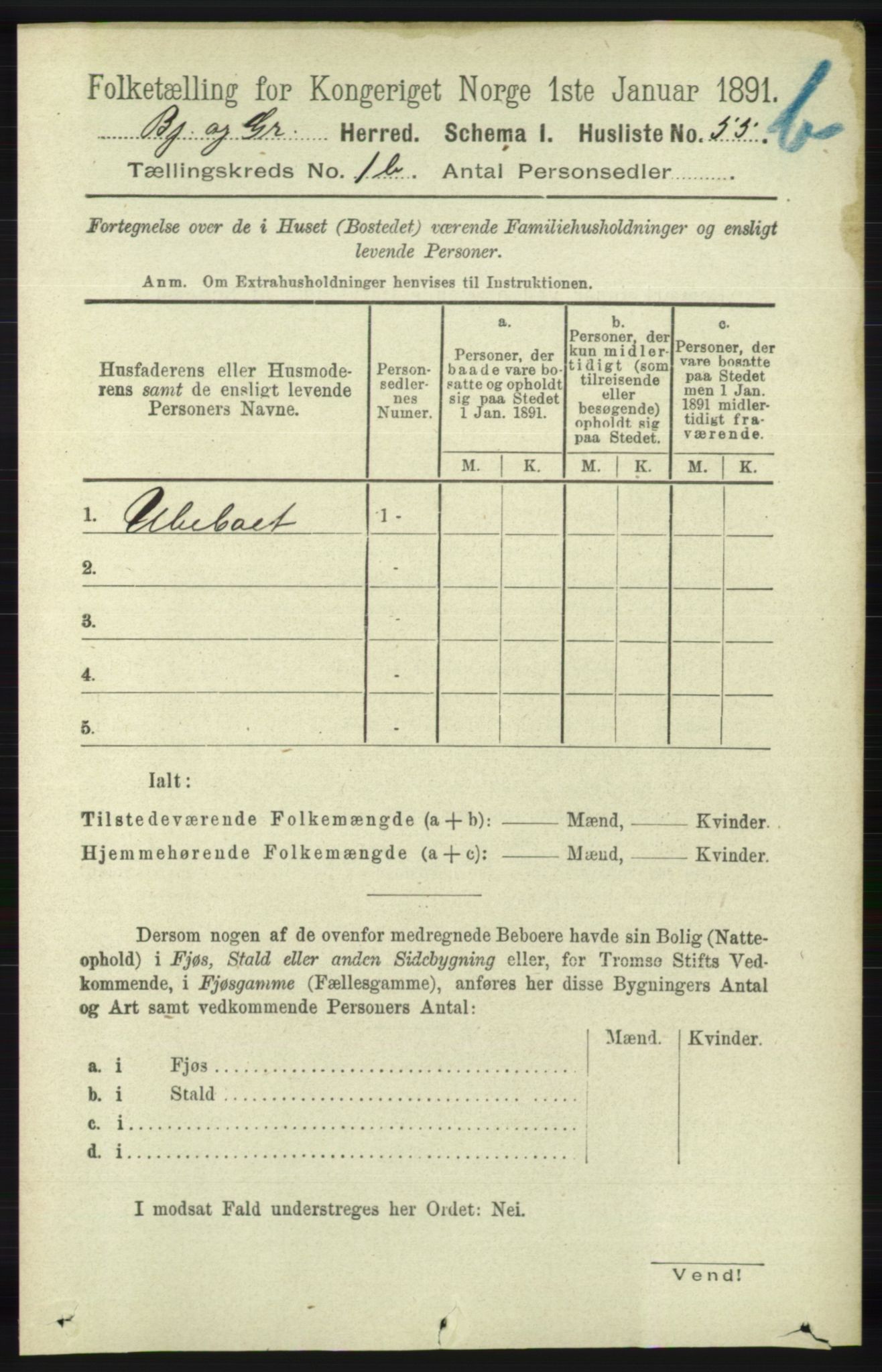 RA, 1891 census for 1024 Bjelland og Grindheim, 1891, p. 769