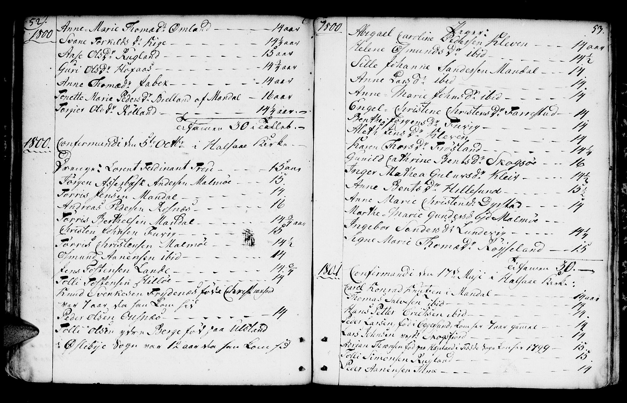 Mandal sokneprestkontor, AV/SAK-1111-0030/F/Fa/Faa/L0004: Parish register (official) no. A 4, 1745-1817, p. 52-53