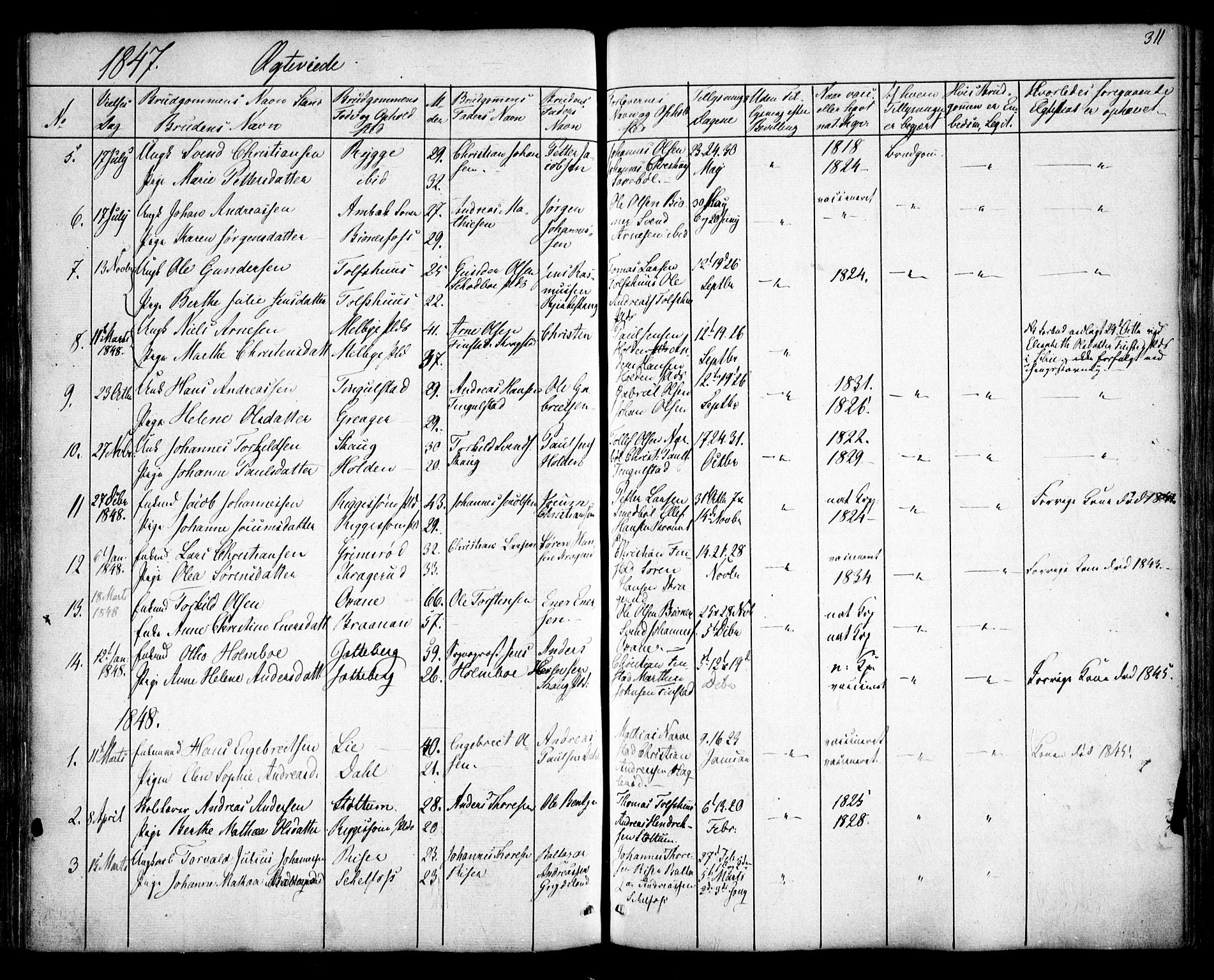 Hobøl prestekontor Kirkebøker, AV/SAO-A-2002/F/Fa/L0003: Parish register (official) no. I 3, 1842-1864, p. 311