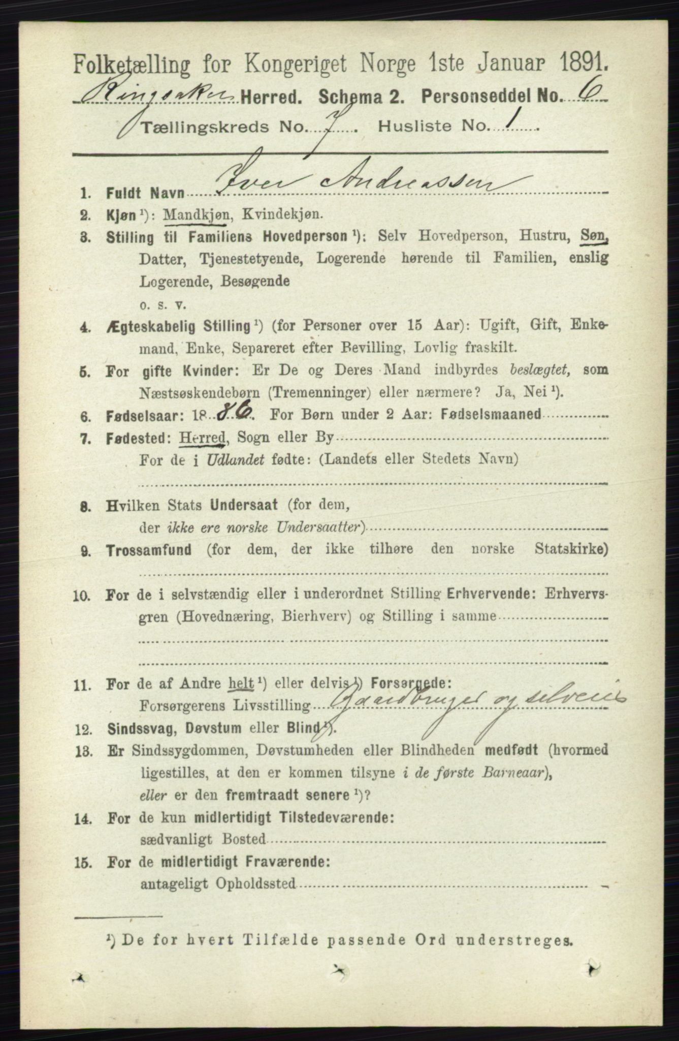 RA, 1891 census for 0412 Ringsaker, 1891, p. 3871