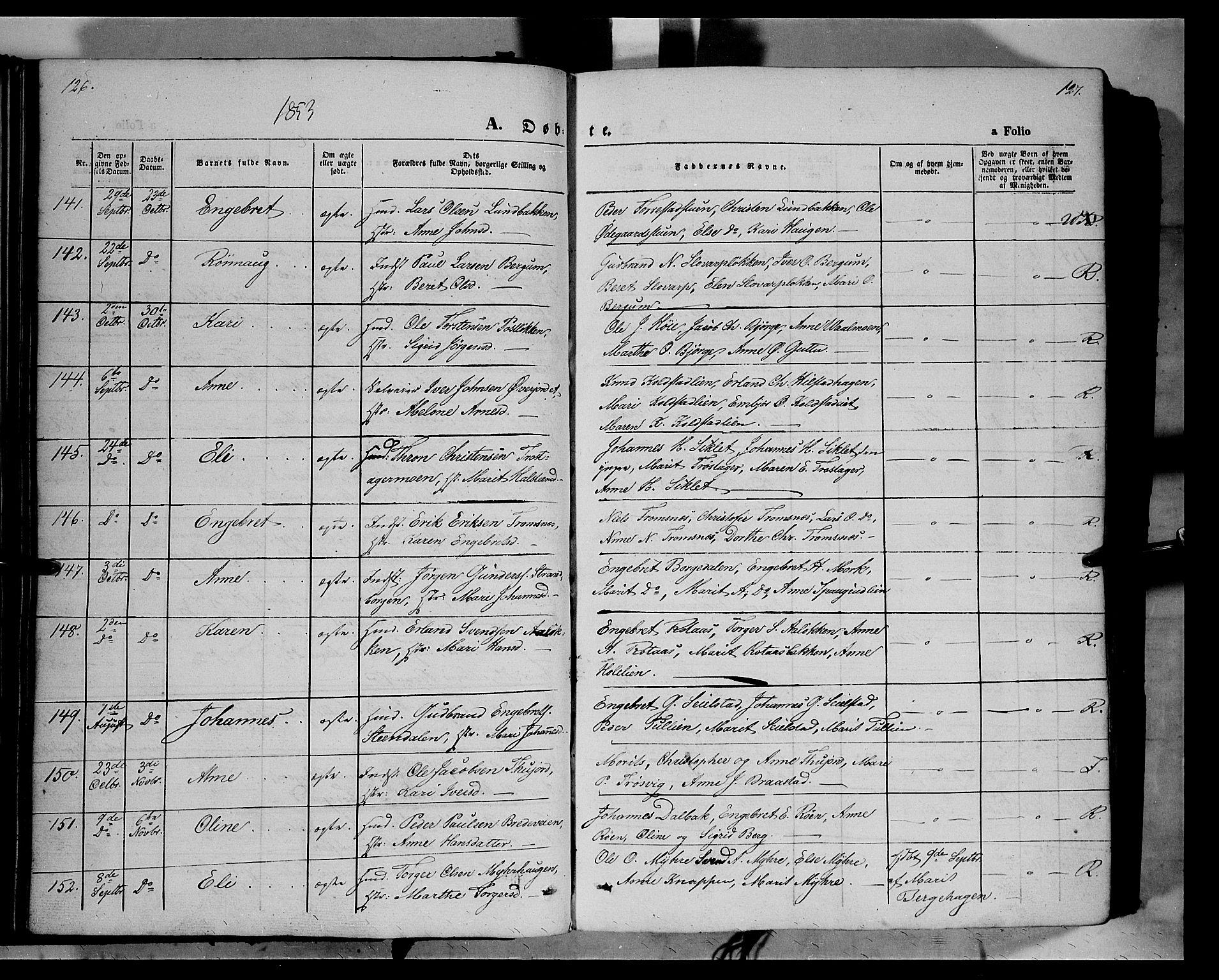 Ringebu prestekontor, AV/SAH-PREST-082/H/Ha/Haa/L0006: Parish register (official) no. 6, 1848-1859, p. 126-127