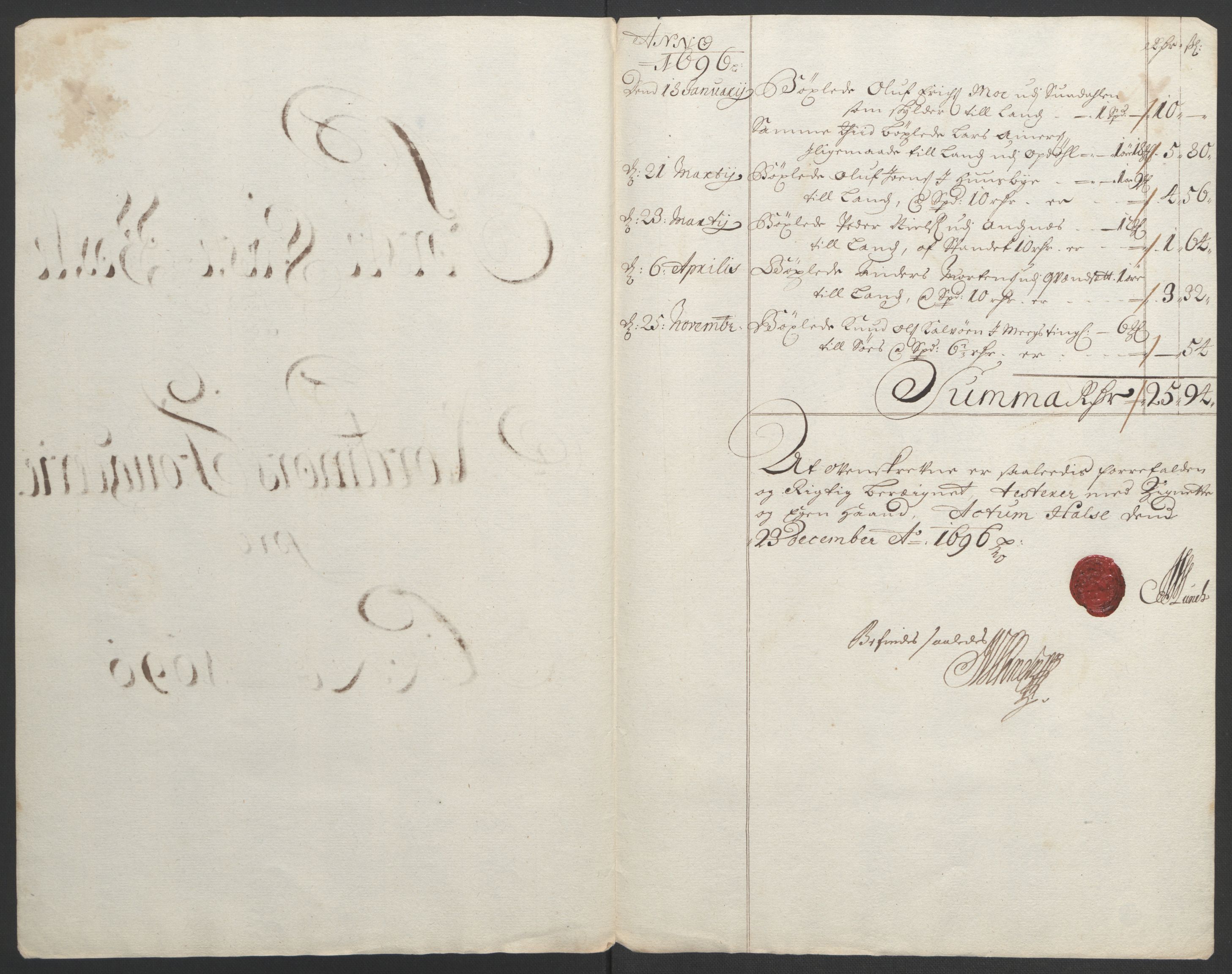 Rentekammeret inntil 1814, Reviderte regnskaper, Fogderegnskap, RA/EA-4092/R56/L3736: Fogderegnskap Nordmøre, 1694-1696, p. 438