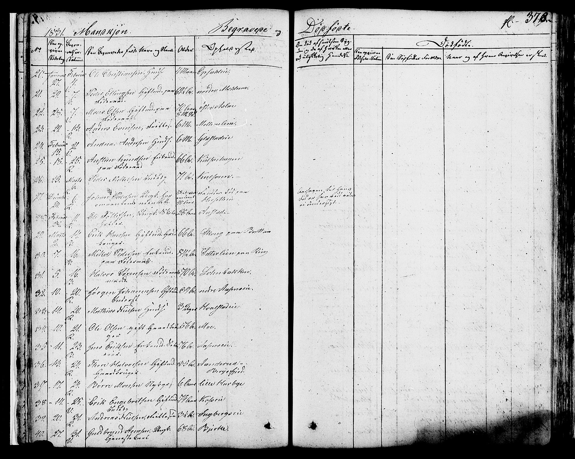 Ringsaker prestekontor, SAH/PREST-014/K/Ka/L0007: Parish register (official) no. 7B, 1826-1837, p. 378