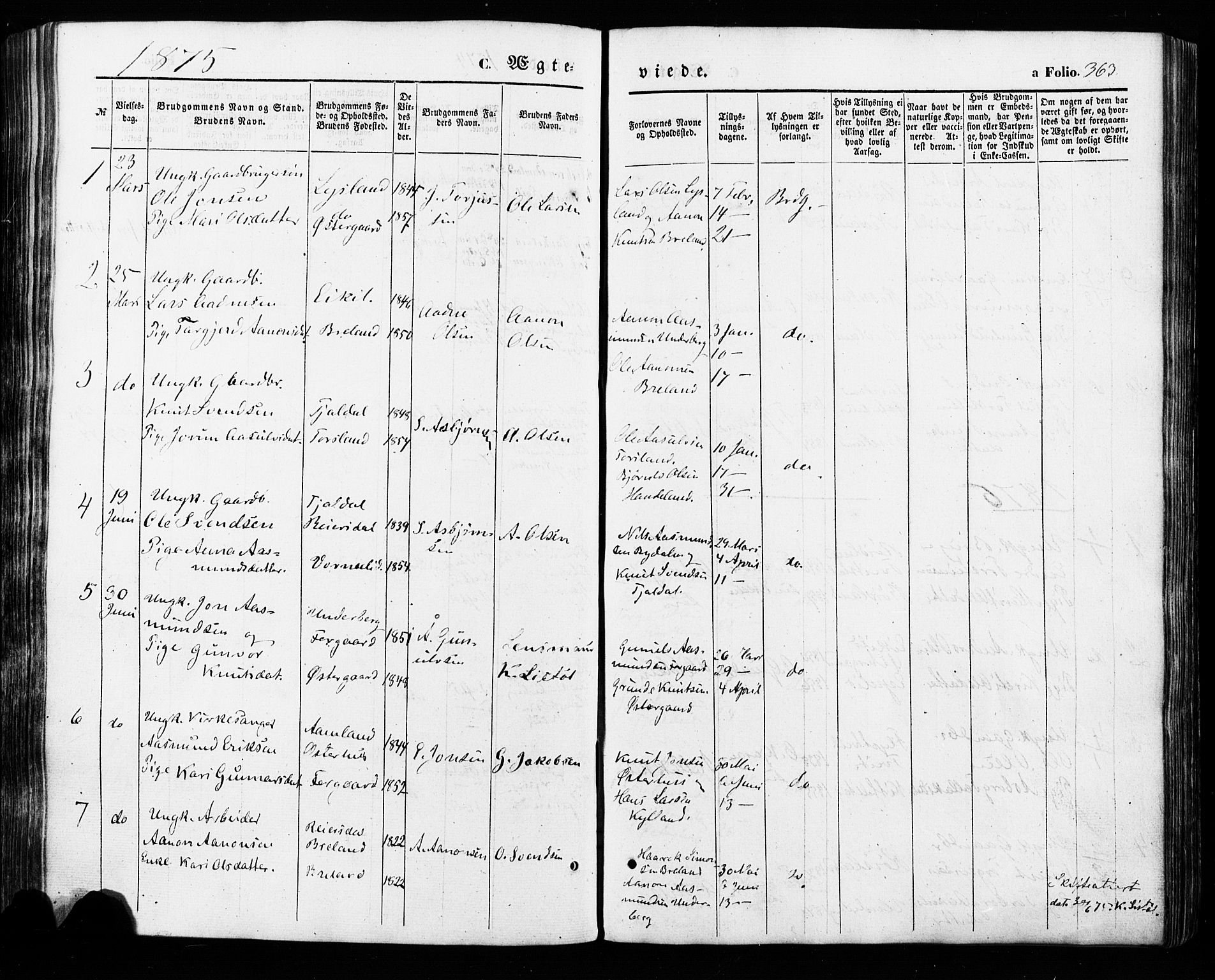 Åseral sokneprestkontor, AV/SAK-1111-0051/F/Fa/L0002: Parish register (official) no. A 2, 1854-1884, p. 363