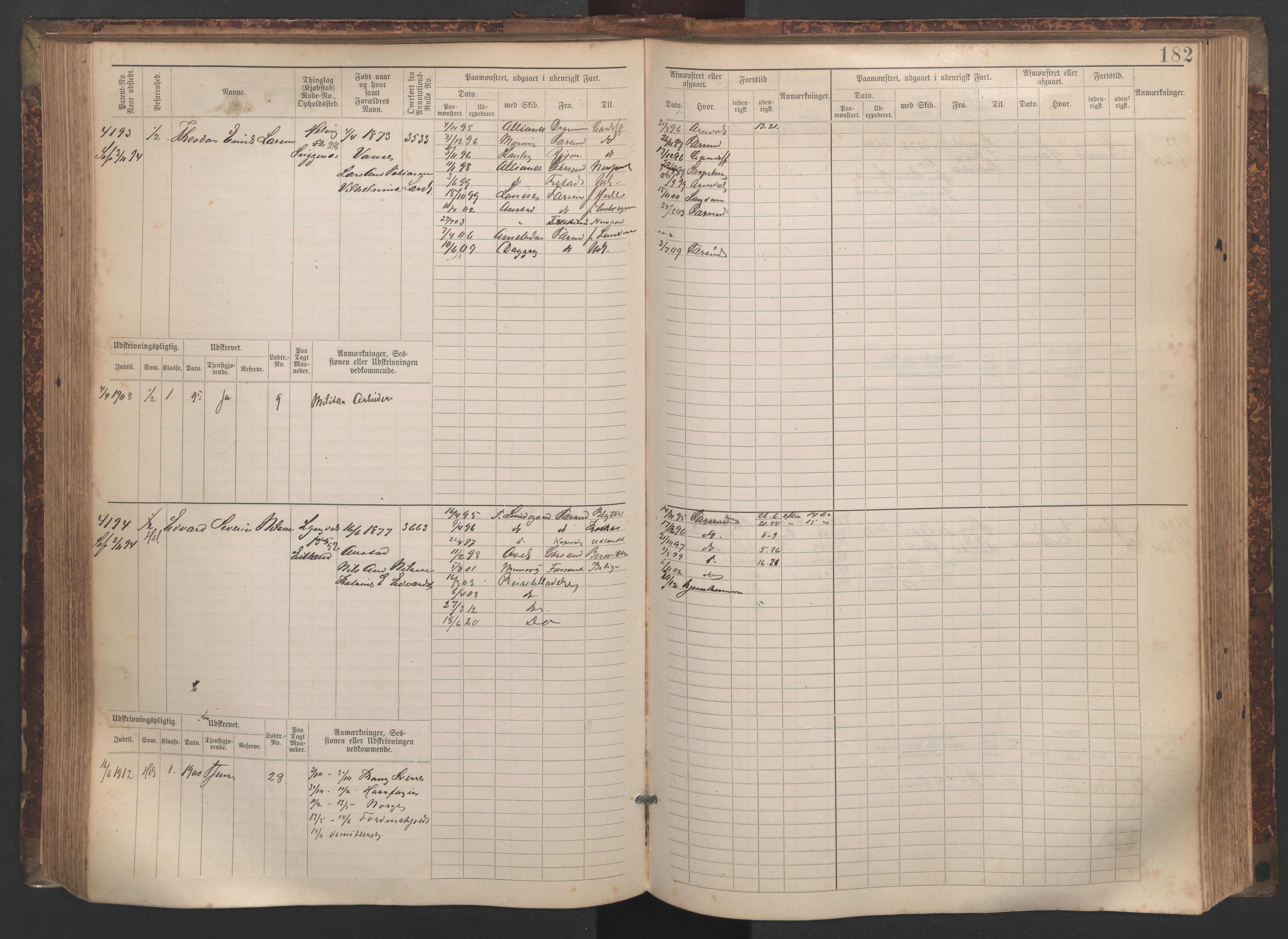 Farsund mønstringskrets, AV/SAK-2031-0017/F/Fb/L0020: Hovedrulle nr 3833-4506, Z-12, 1890-1930, p. 195