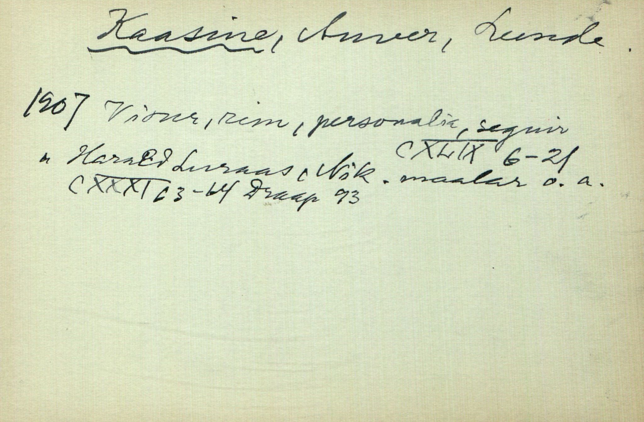Rikard Berge, TEMU/TGM-A-1003/I/L0011: Personregister- K, 1910-1950