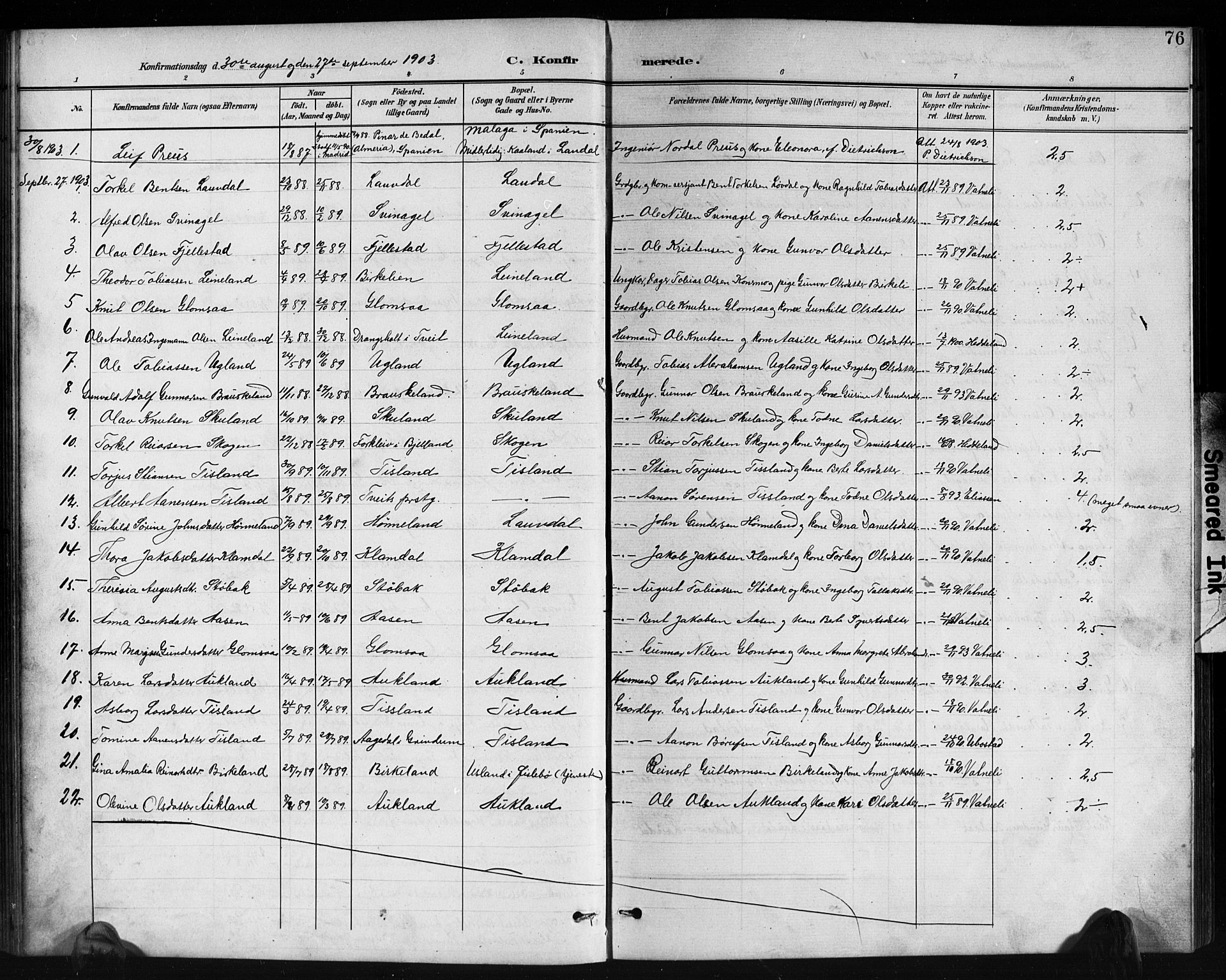 Holum sokneprestkontor, AV/SAK-1111-0022/F/Fb/Fbb/L0004: Parish register (copy) no. B 4, 1899-1920, p. 76