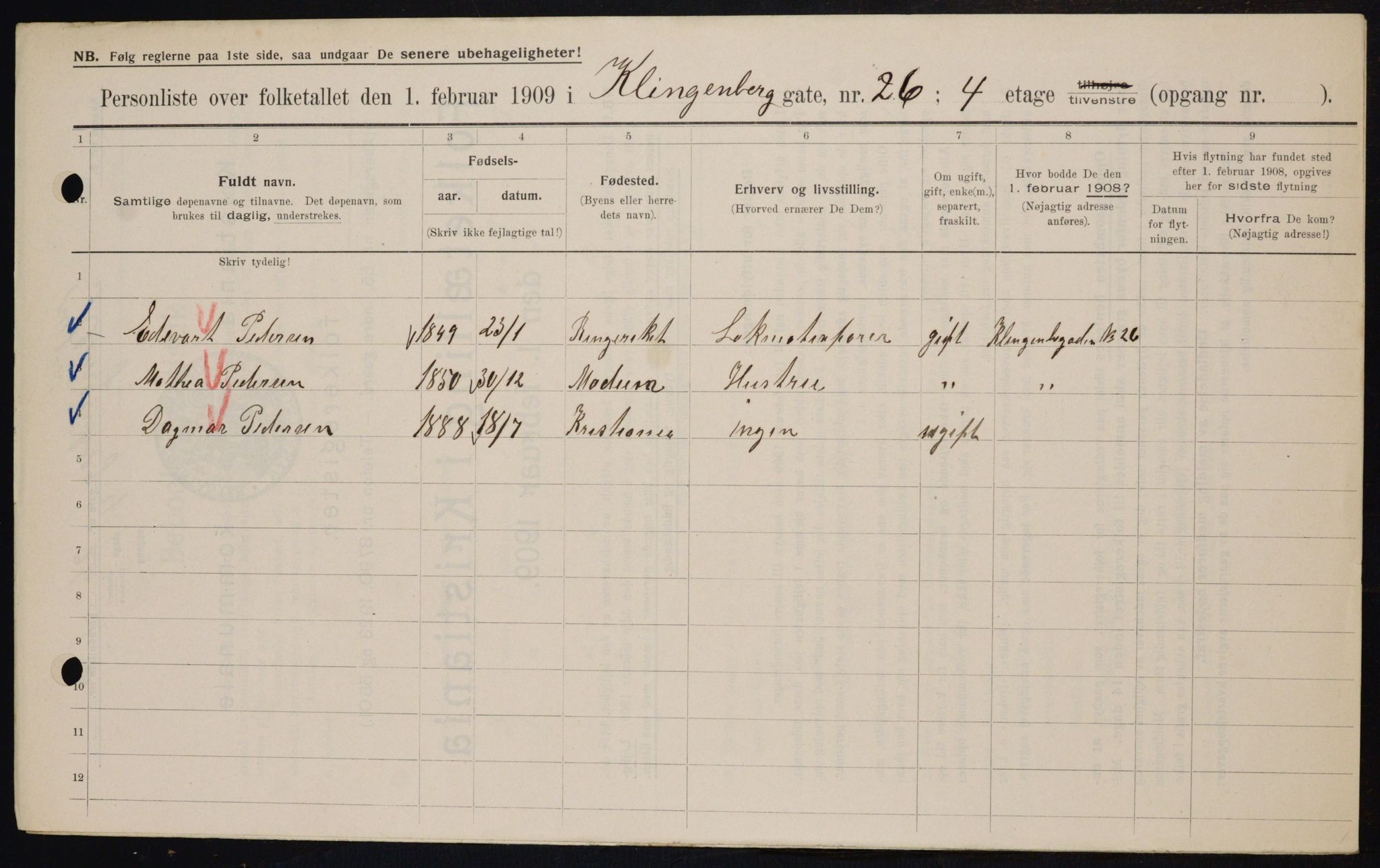 OBA, Municipal Census 1909 for Kristiania, 1909, p. 47746