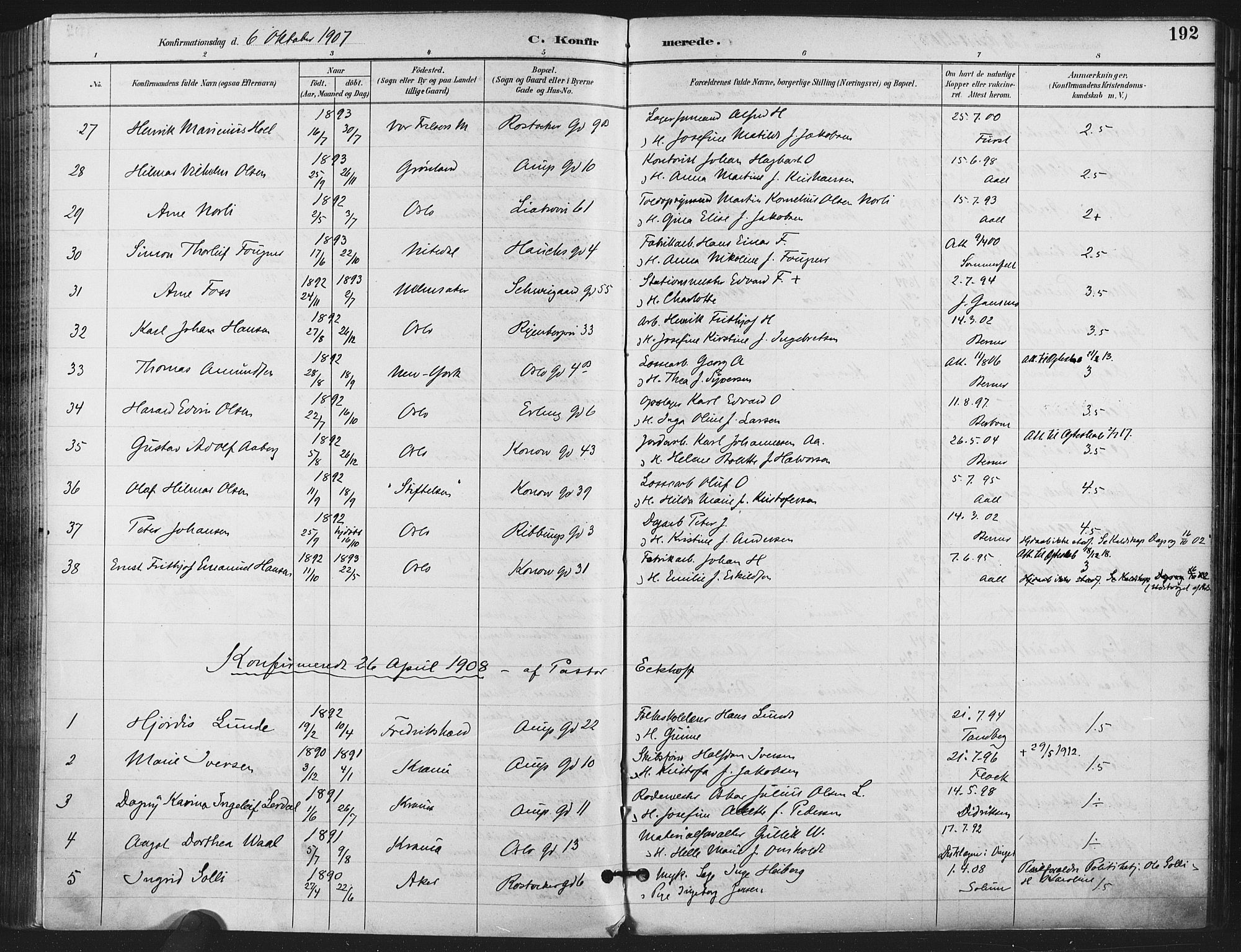 Gamlebyen prestekontor Kirkebøker, SAO/A-10884/F/Fa/L0008: Parish register (official) no. 8, 1891-1908, p. 192
