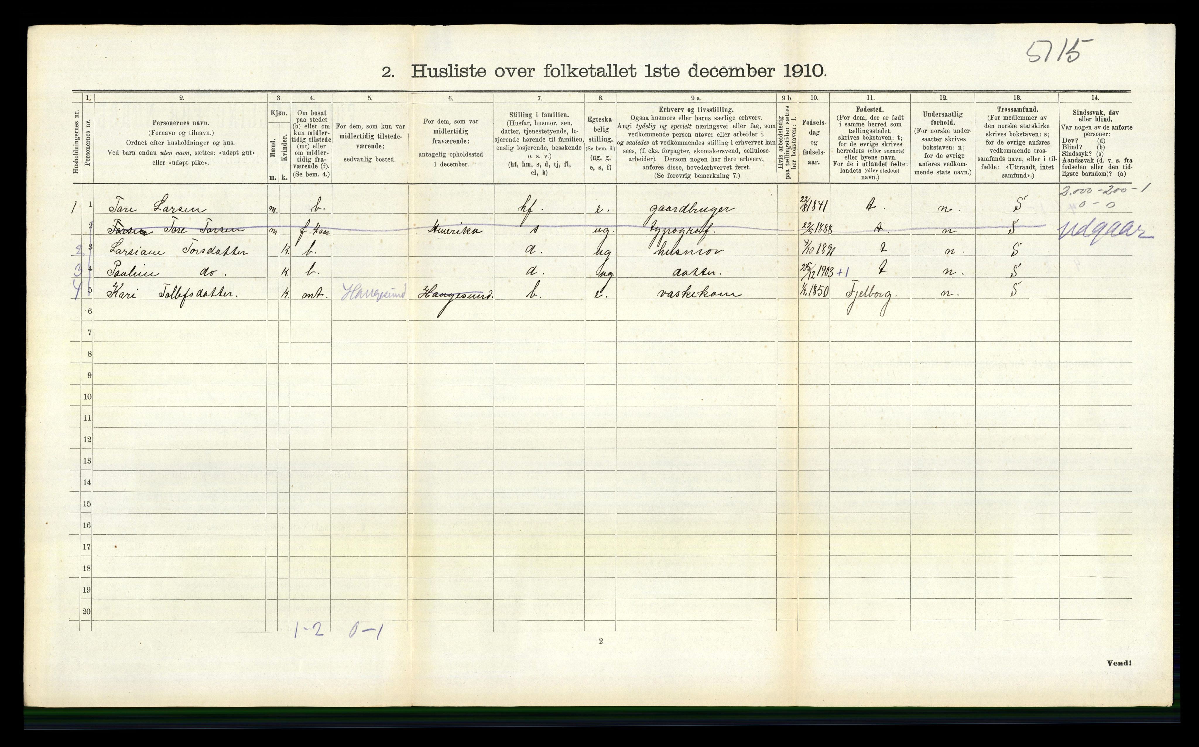 RA, 1910 census for Torvastad, 1910, p. 632