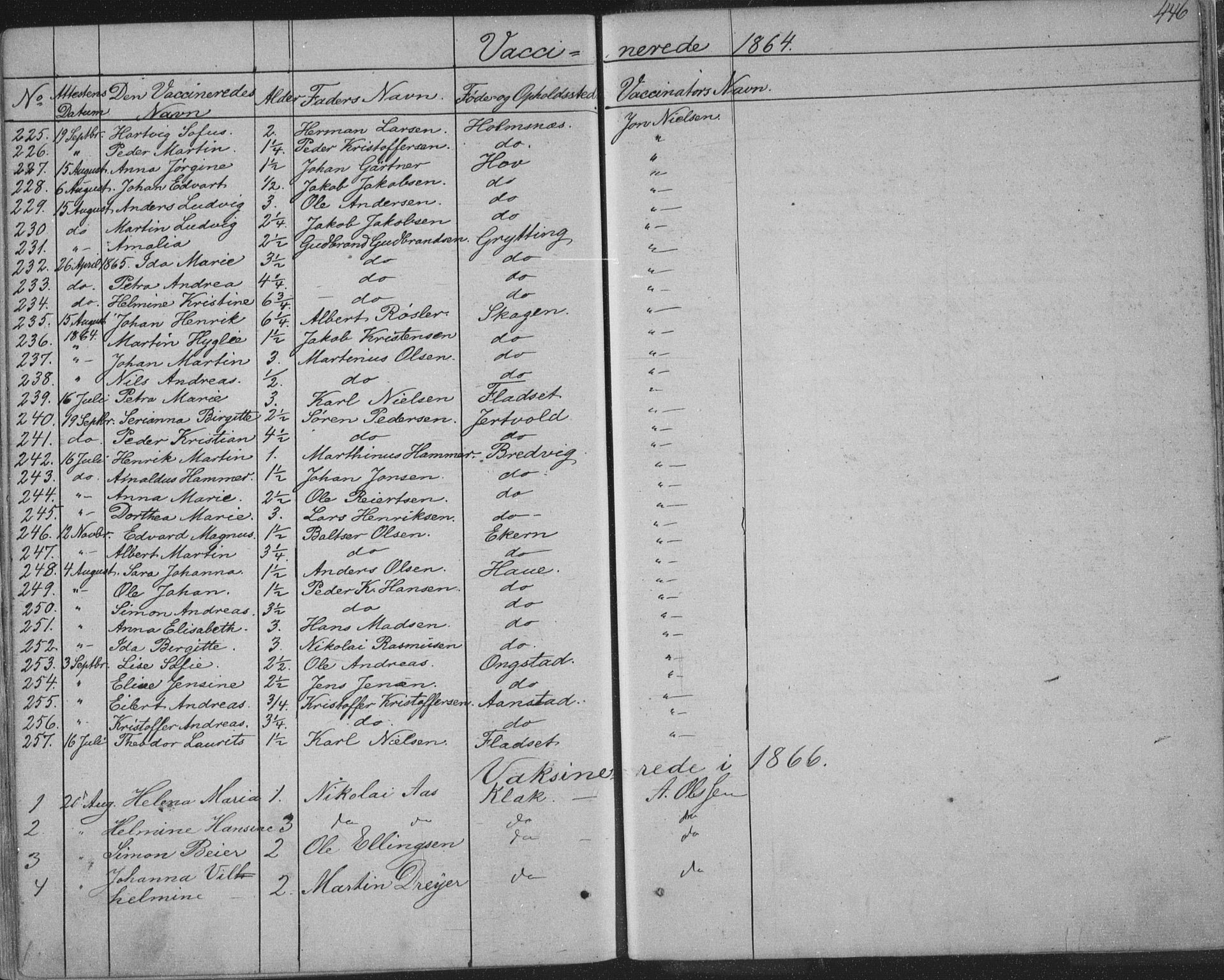 Ministerialprotokoller, klokkerbøker og fødselsregistre - Nordland, AV/SAT-A-1459/888/L1241: Parish register (official) no. 888A07, 1849-1869, p. 446