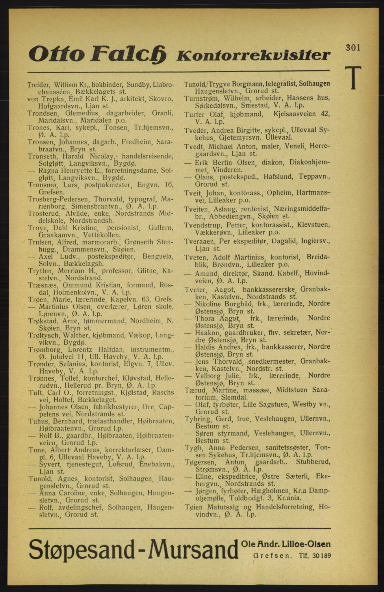 Aker adressebok/adressekalender, PUBL/001/A/002: Akers adressekalender, 1922, p. 301