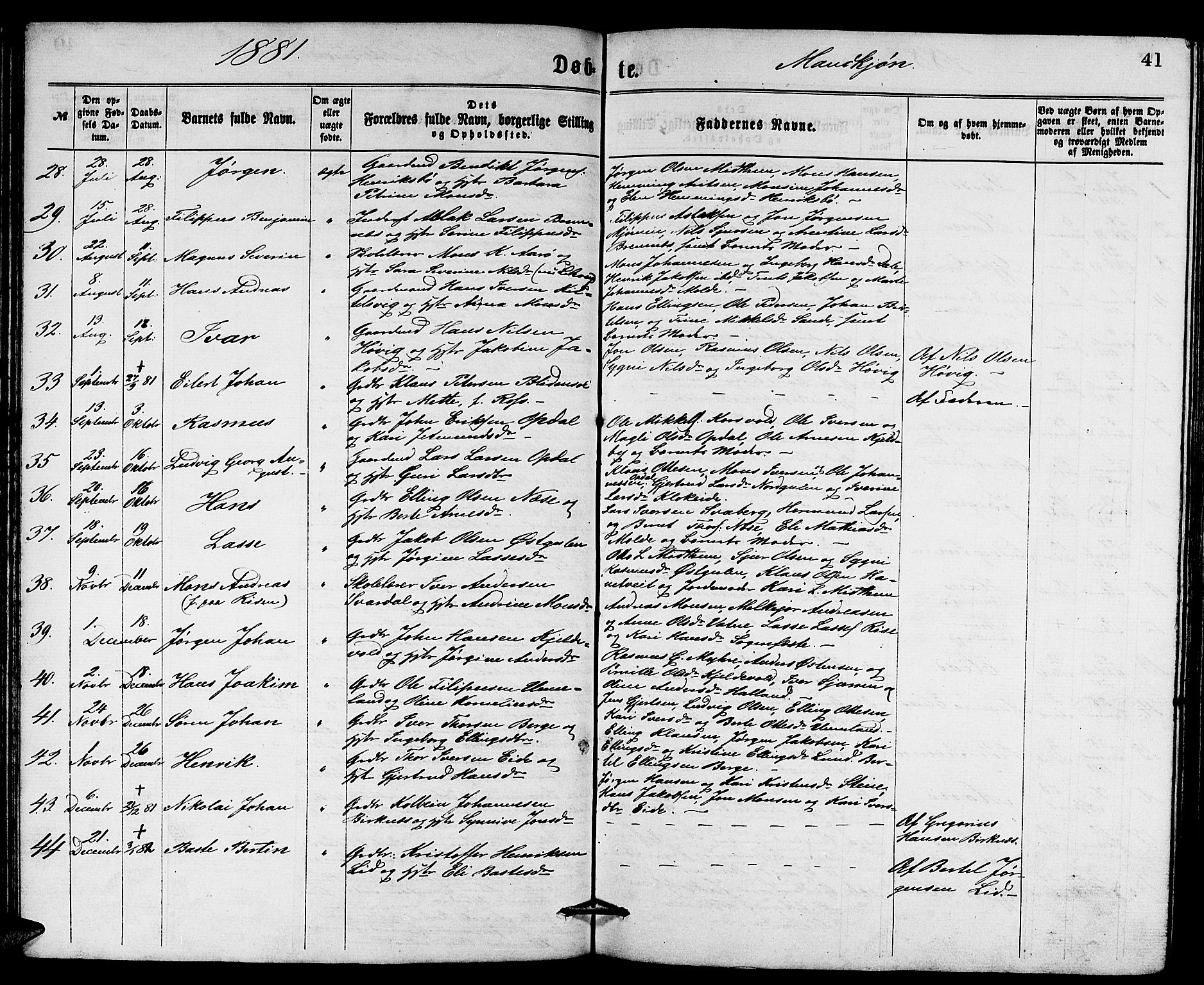 Gulen sokneprestembete, AV/SAB-A-80201/H/Hab/Habb/L0002: Parish register (copy) no. B 2, 1867-1883, p. 41