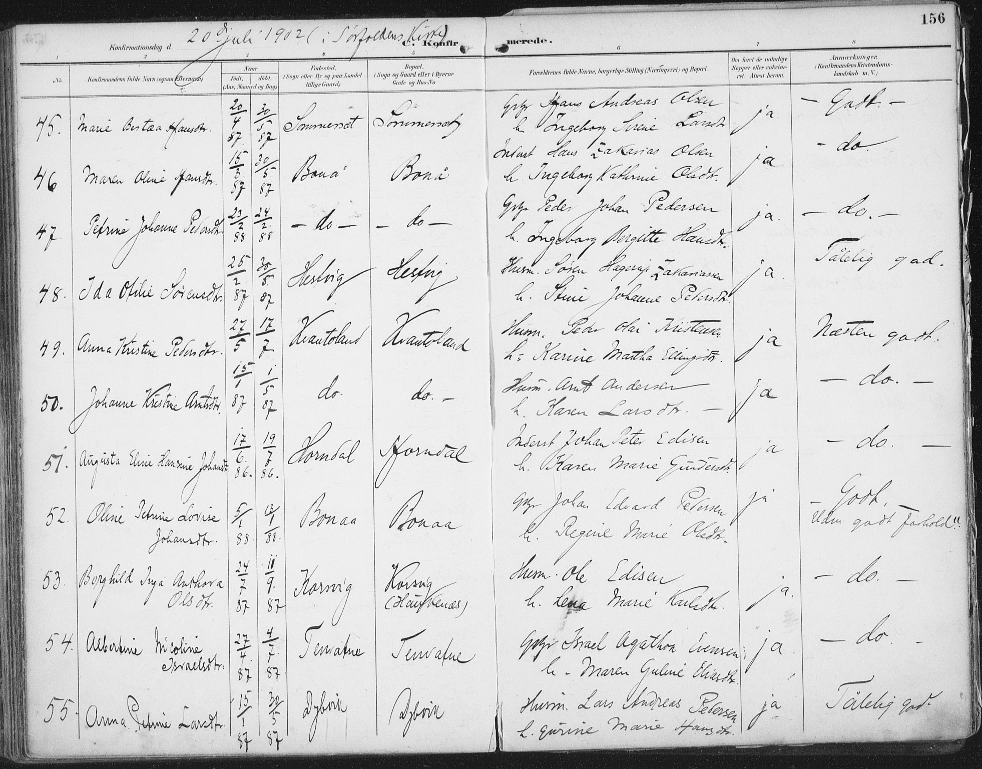 Ministerialprotokoller, klokkerbøker og fødselsregistre - Nordland, SAT/A-1459/854/L0779: Parish register (official) no. 854A02, 1892-1909, p. 156