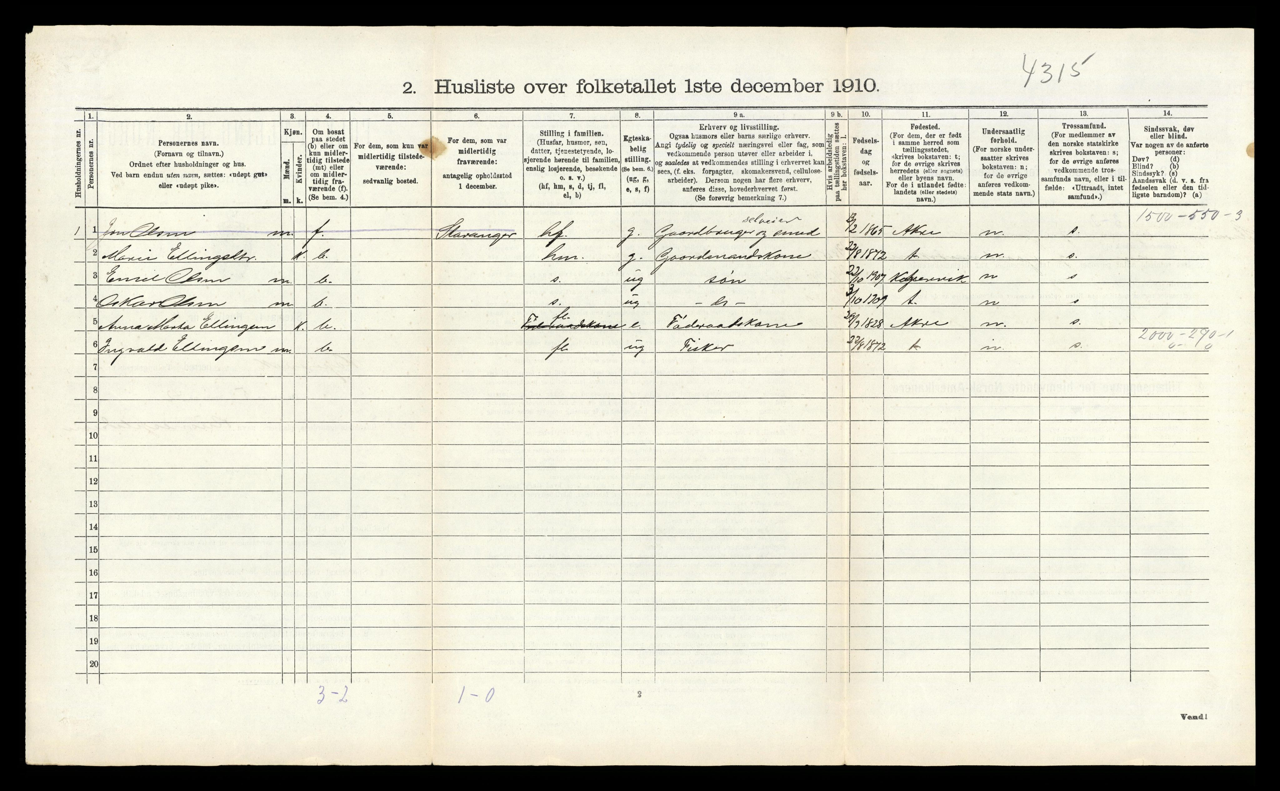 RA, 1910 census for Kopervik, 1910, p. 158