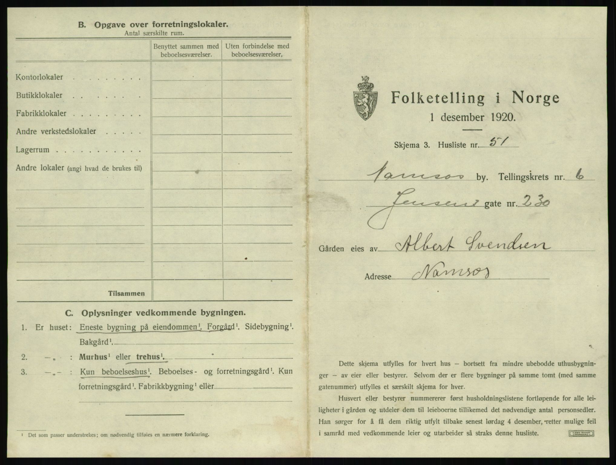 SAT, 1920 census for Namsos, 1920, p. 705