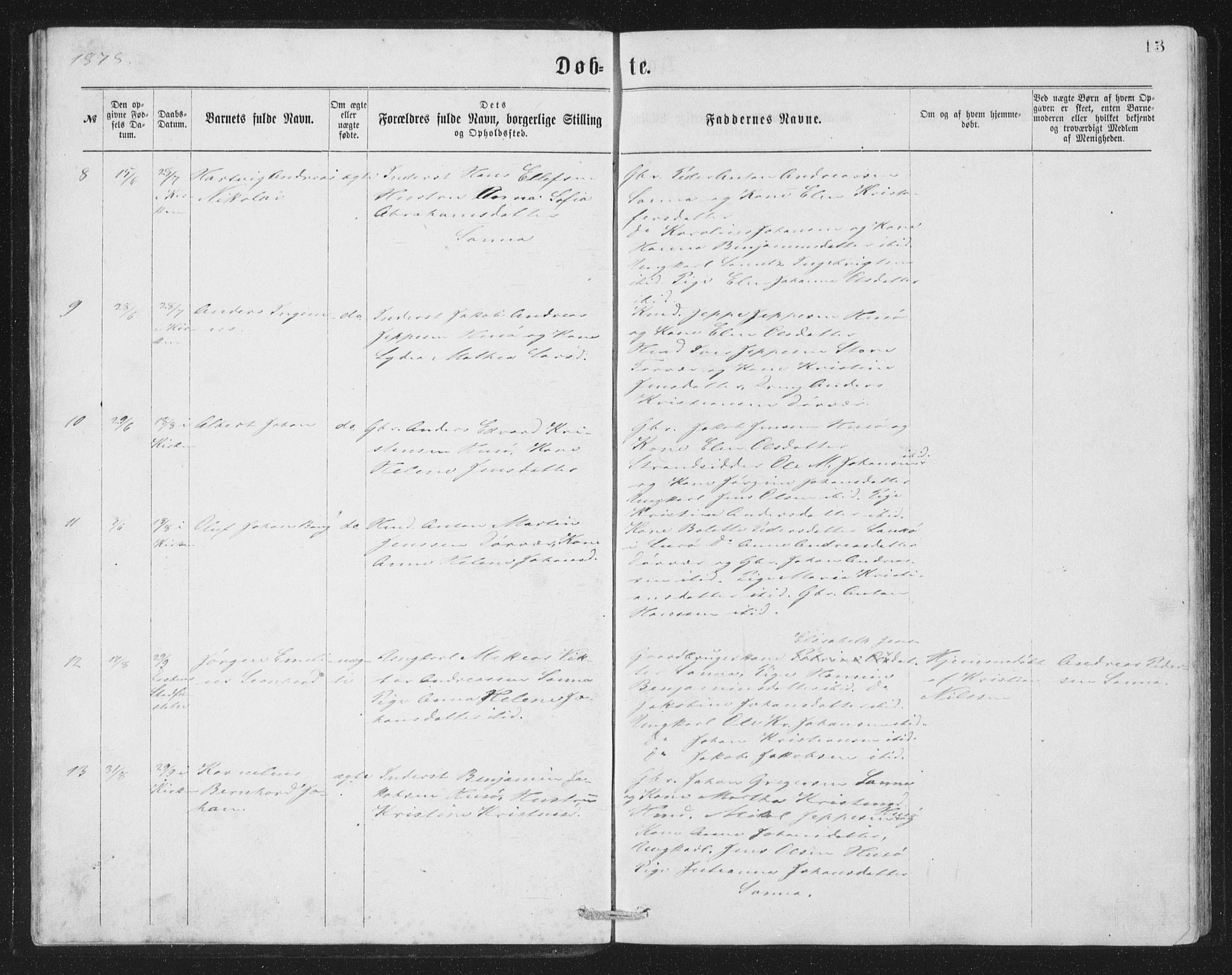 Ministerialprotokoller, klokkerbøker og fødselsregistre - Nordland, AV/SAT-A-1459/840/L0582: Parish register (copy) no. 840C02, 1874-1900, p. 13