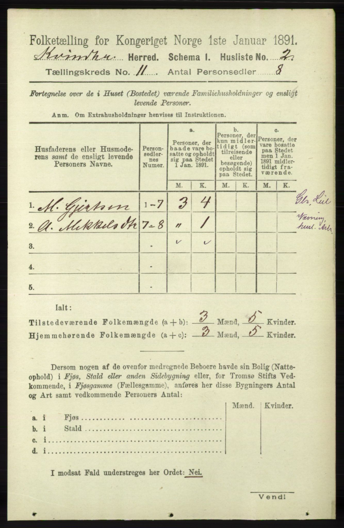 RA, 1891 census for 1224 Kvinnherad, 1891, p. 3787