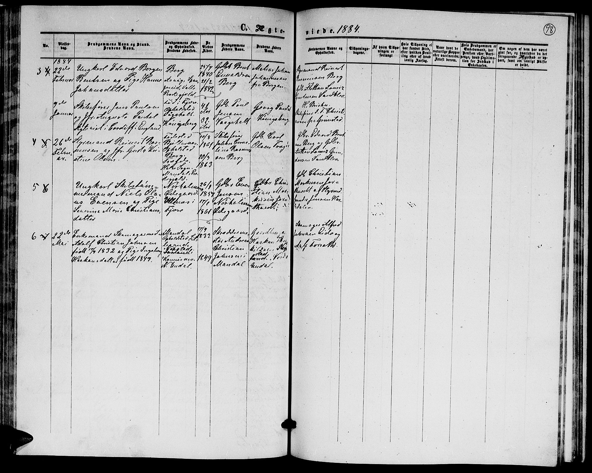 Hommedal sokneprestkontor, AV/SAK-1111-0023/F/Fb/Fba/L0003: Parish register (copy) no. B 3, 1863-1884, p. 98