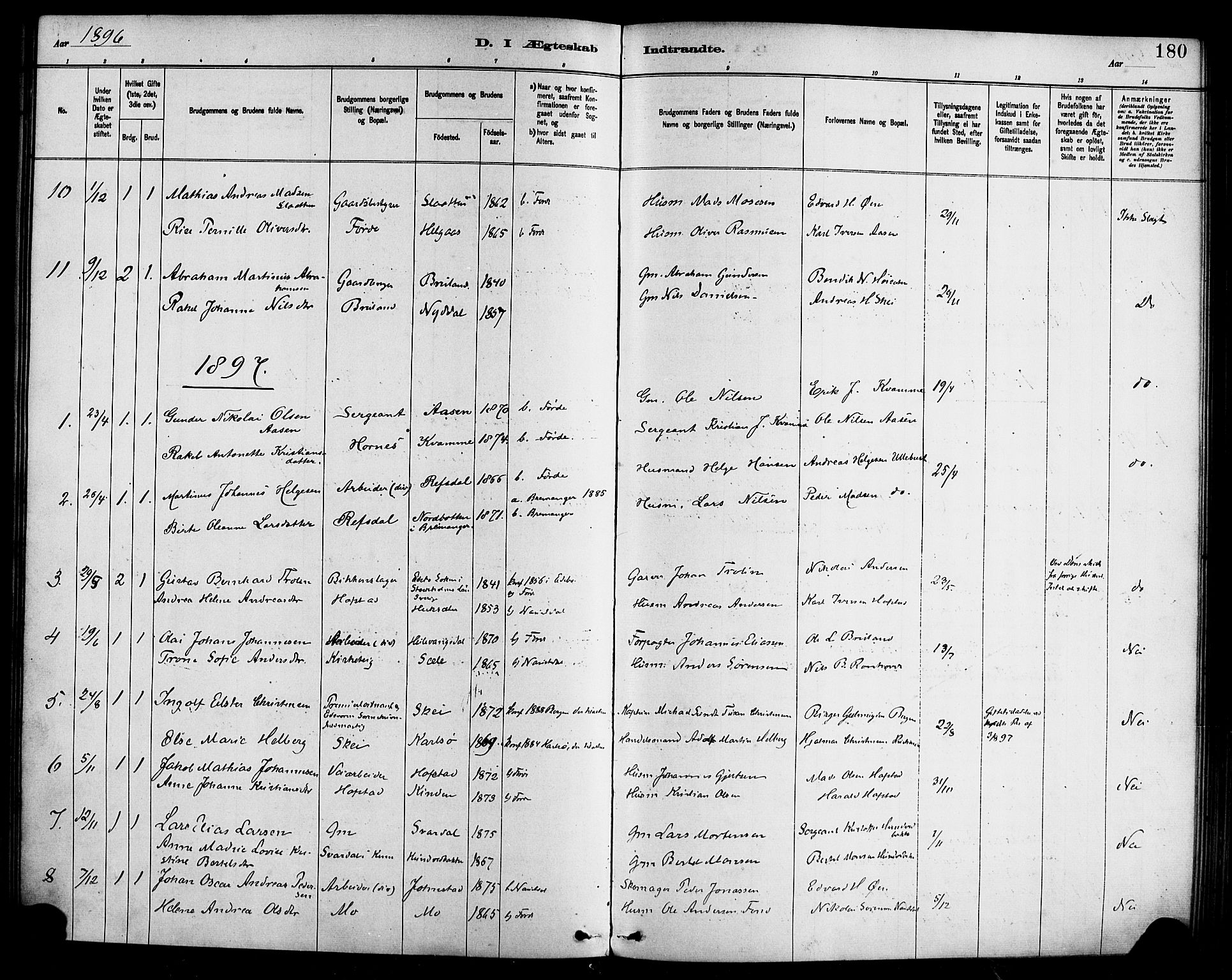 Førde sokneprestembete, SAB/A-79901/H/Haa/Haab/L0001: Parish register (official) no. B 1, 1880-1898, p. 180