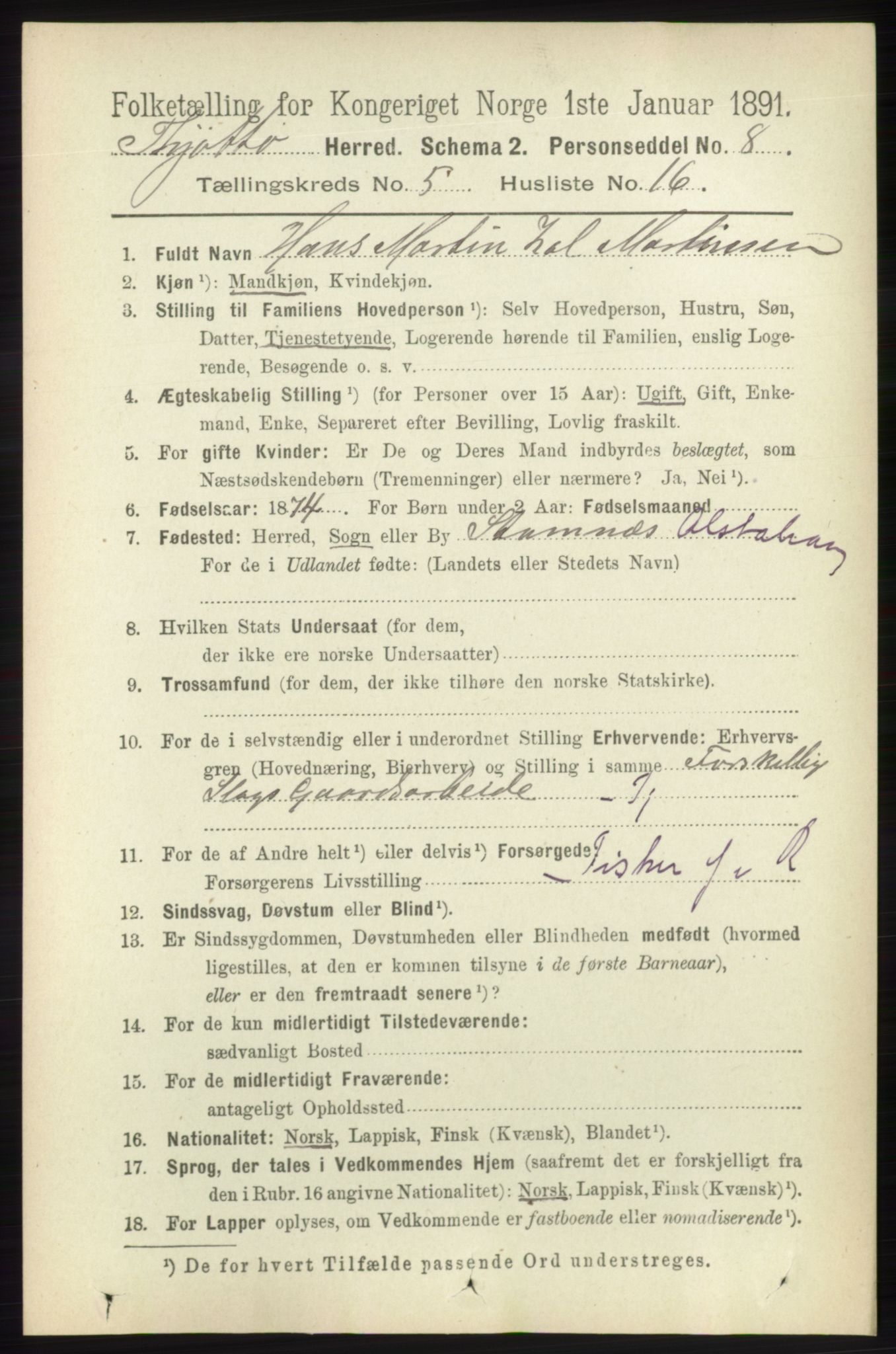 RA, 1891 census for 1817 Tjøtta, 1891, p. 2490