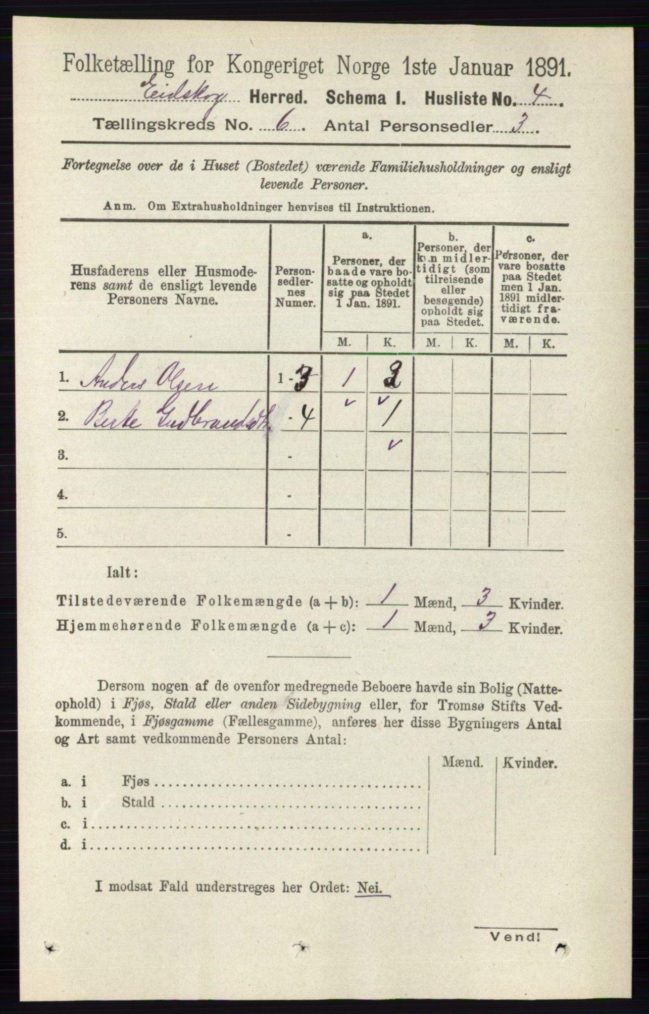 RA, 1891 census for 0420 Eidskog, 1891, p. 2715