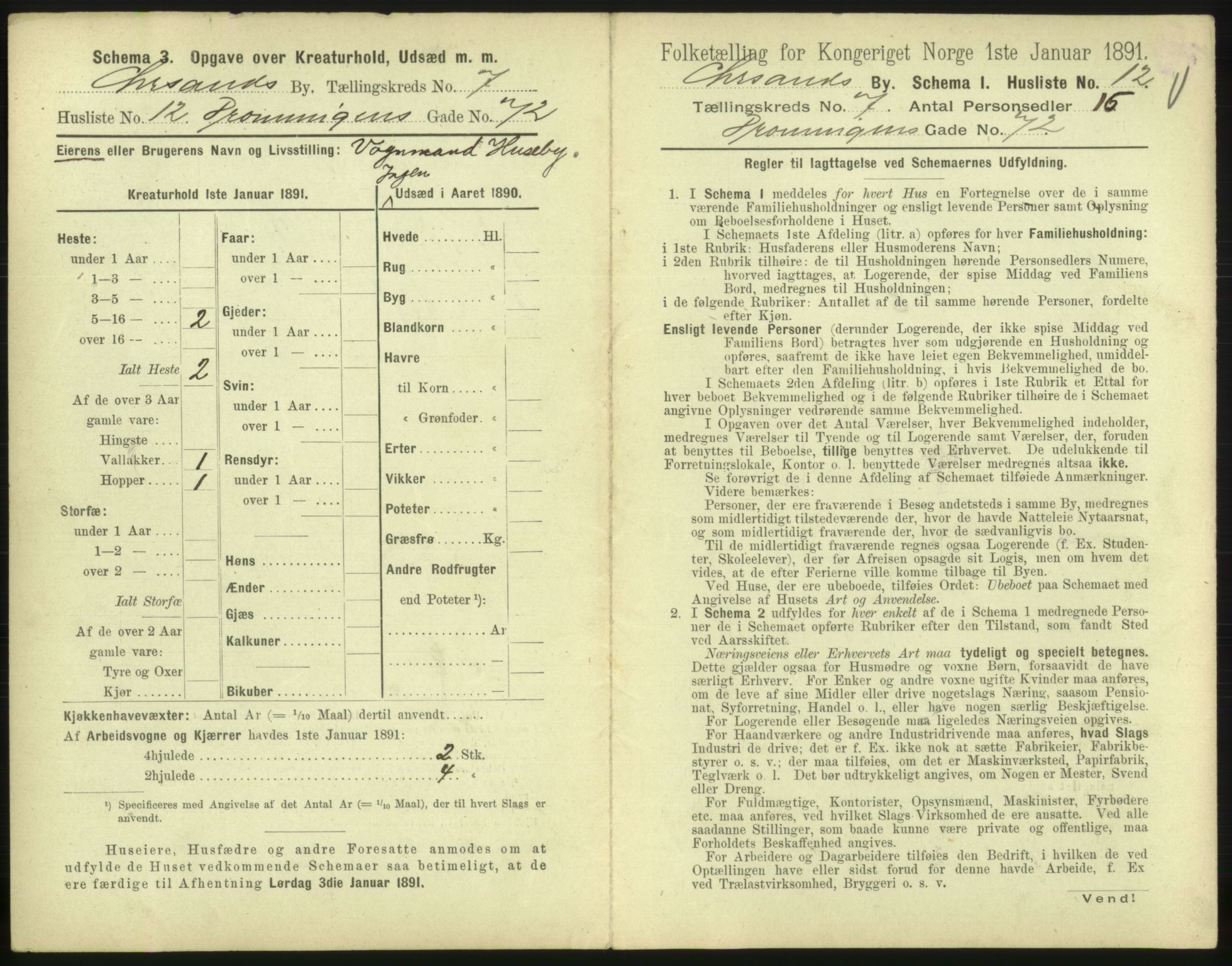 RA, 1891 census for 1001 Kristiansand, 1891, p. 580