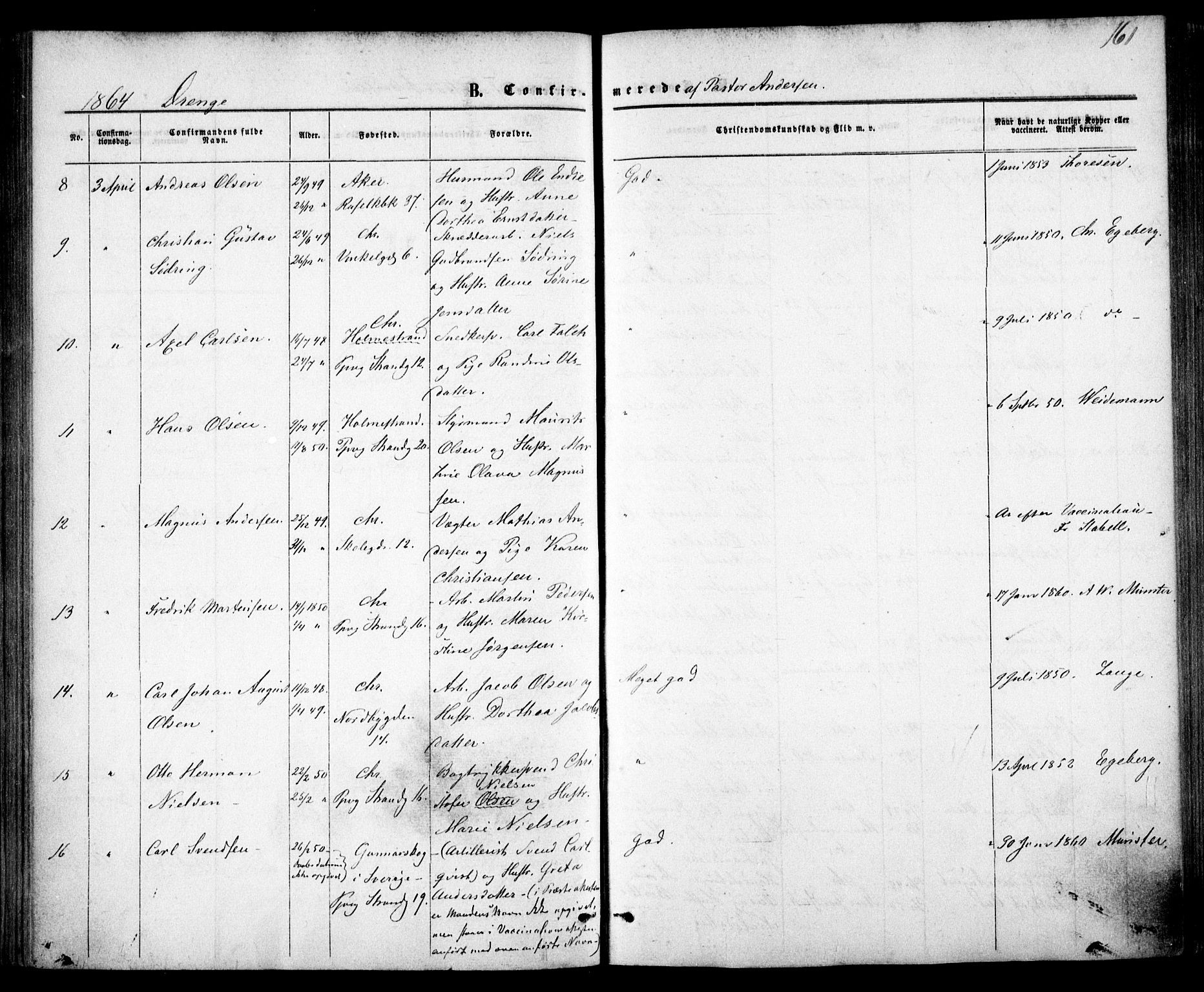 Trefoldighet prestekontor Kirkebøker, AV/SAO-A-10882/F/Fb/L0001: Parish register (official) no. II 1, 1858-1871, p. 161