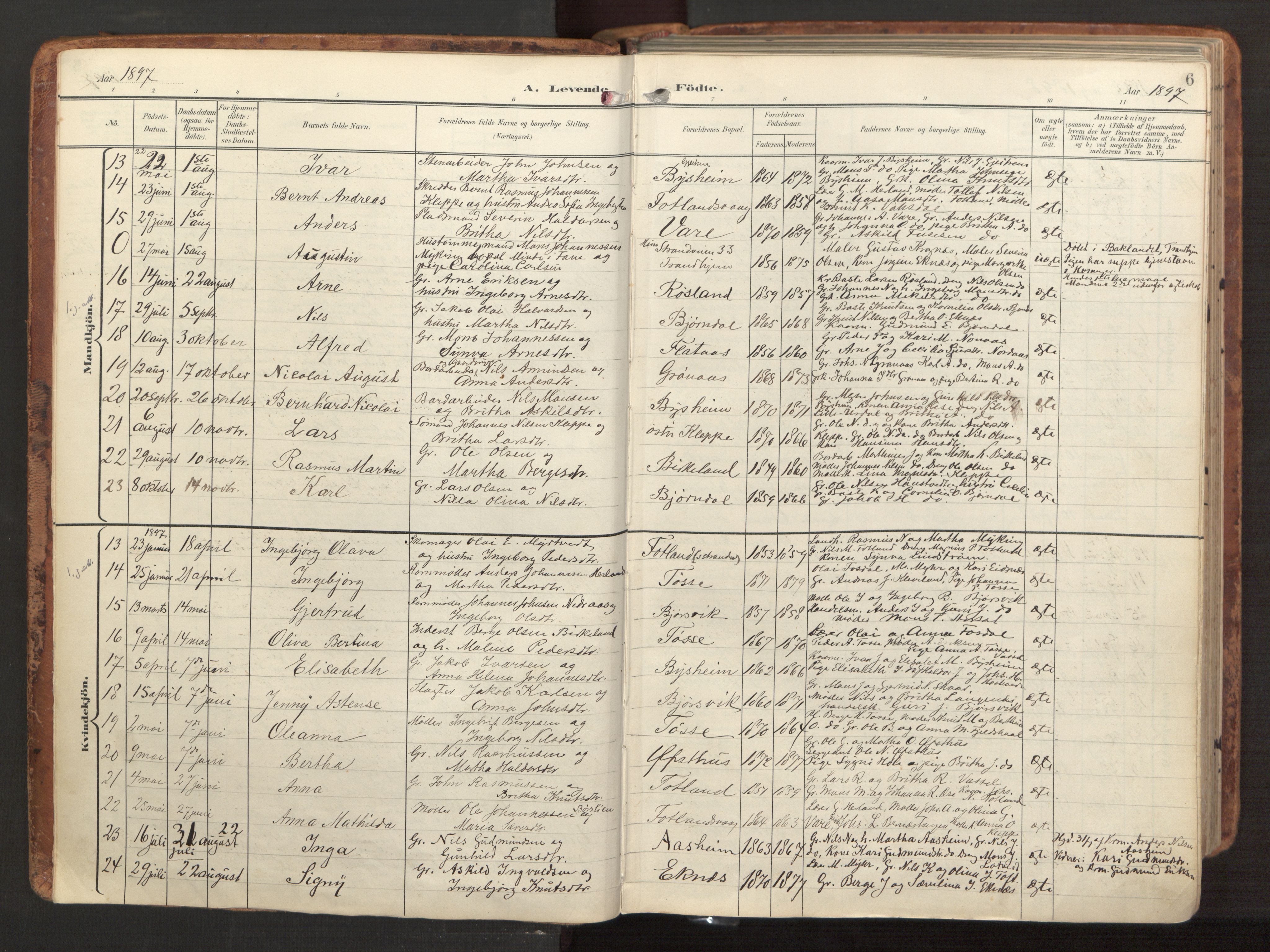 Hosanger sokneprestembete, AV/SAB-A-75801/H/Haa: Parish register (official) no. B 2, 1897-1923, p. 6