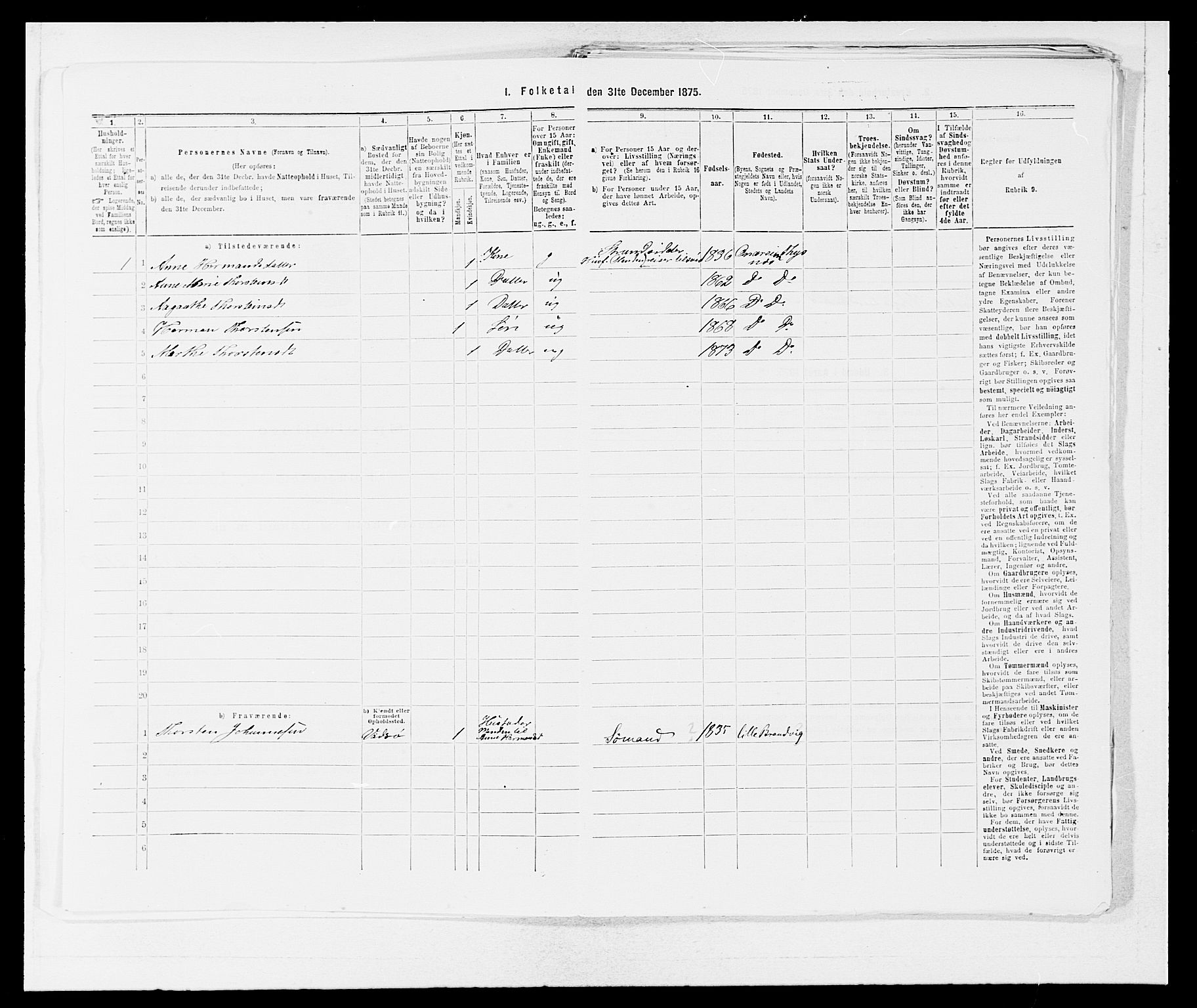 SAB, 1875 census for 1213P Fjelberg, 1875, p. 1025