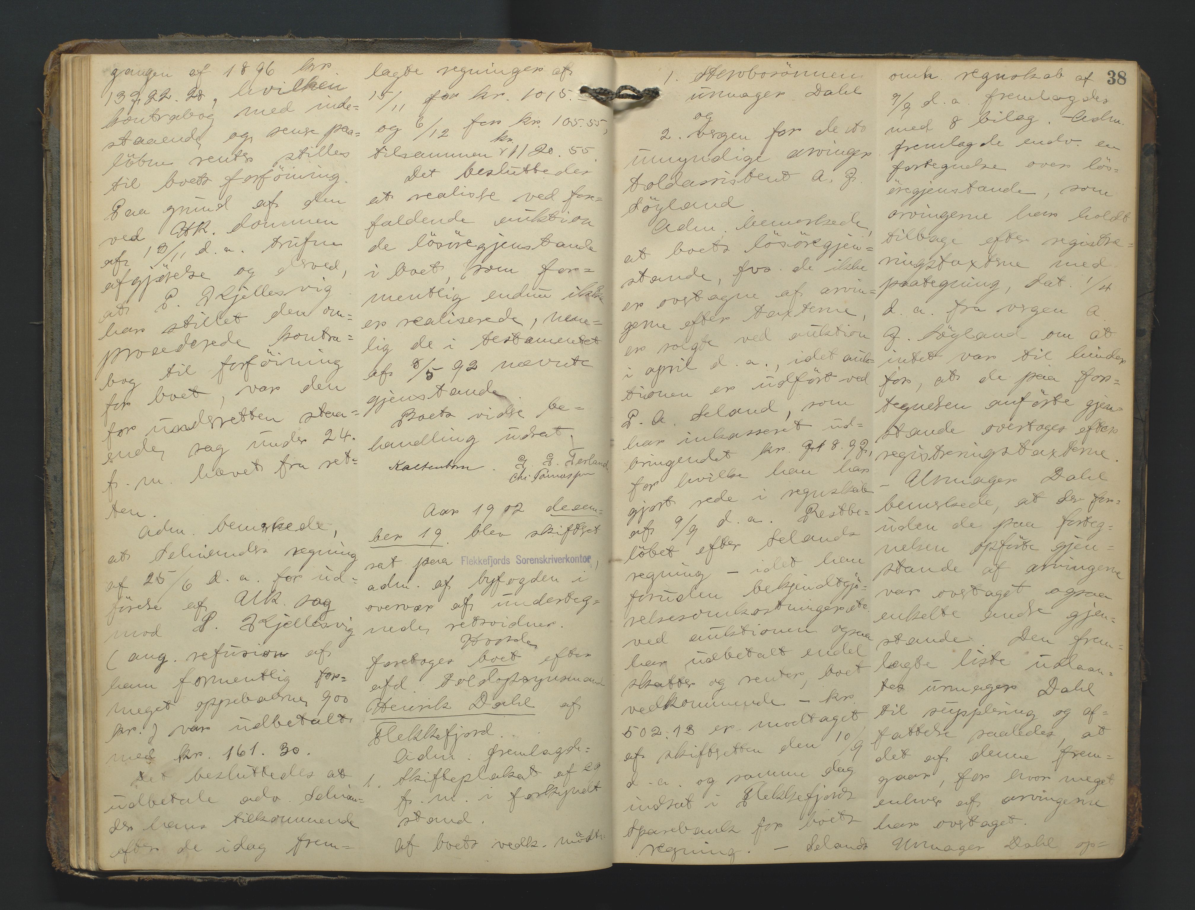 Flekkefjord byfogd, AV/SAK-1222-0002/H/Hc/L0004: Skifteprotokoll nr. 4, 1900-1913, p. 38