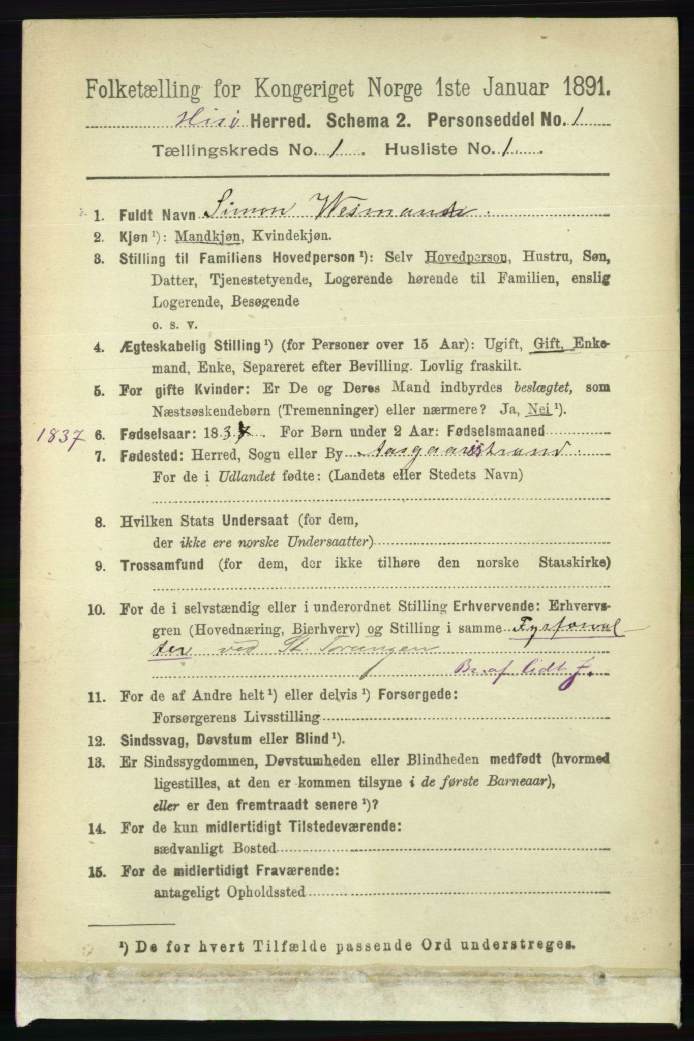 RA, 1891 census for 0922 Hisøy, 1891, p. 123