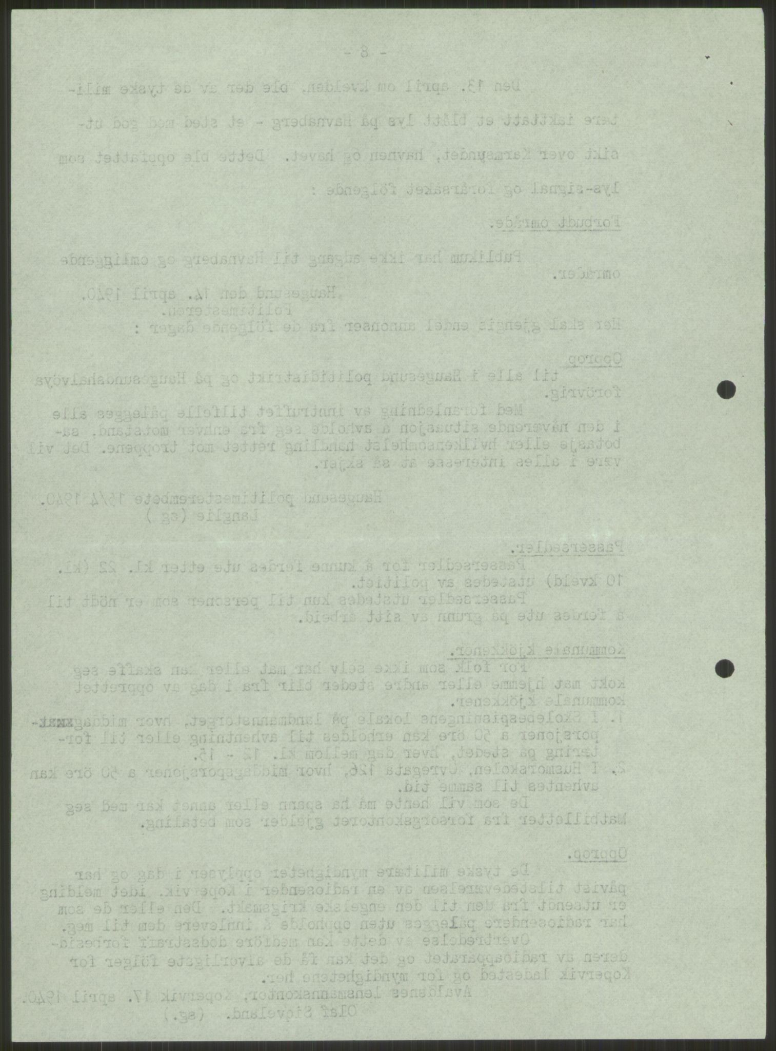 Forsvaret, Forsvarets krigshistoriske avdeling, AV/RA-RAFA-2017/Y/Ya/L0015: II-C-11-31 - Fylkesmenn.  Rapporter om krigsbegivenhetene 1940., 1940, p. 95