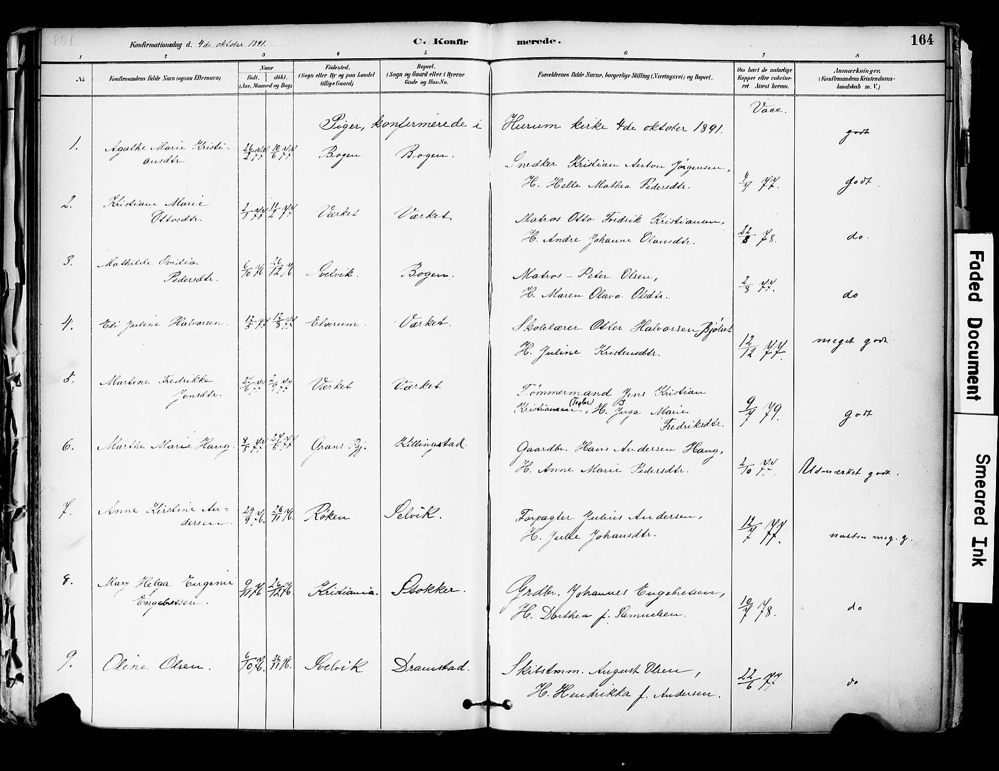 Hurum kirkebøker, AV/SAKO-A-229/F/Fa/L0014: Parish register (official) no. 14, 1882-1895, p. 164