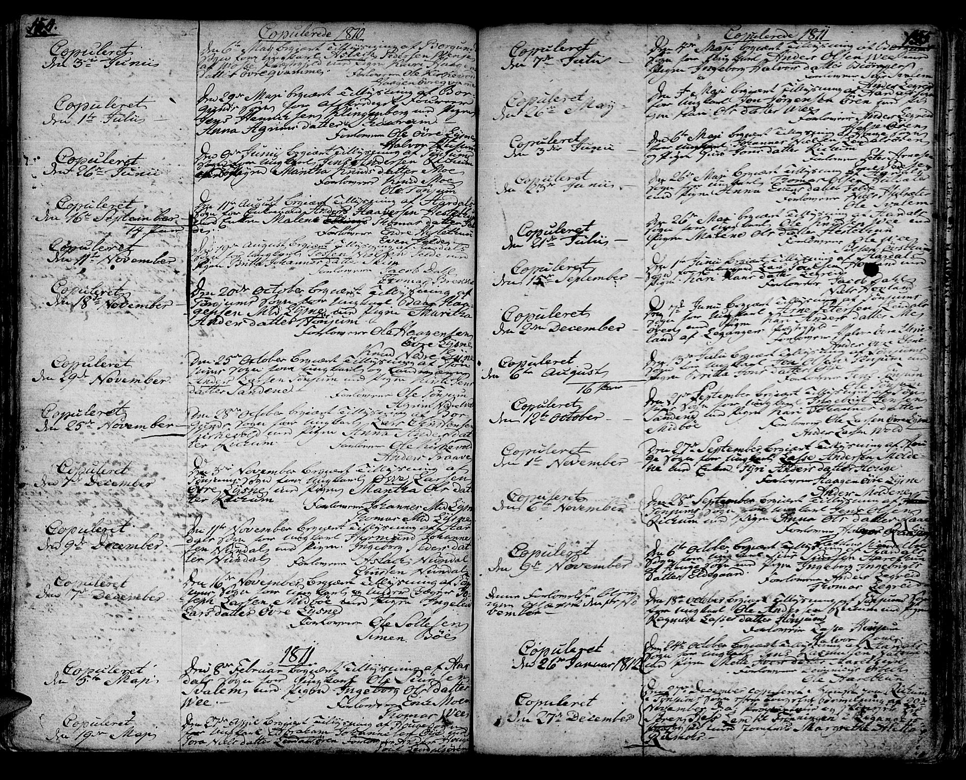 Lærdal sokneprestembete, AV/SAB-A-81201: Parish register (official) no. A 4, 1805-1821, p. 154-155