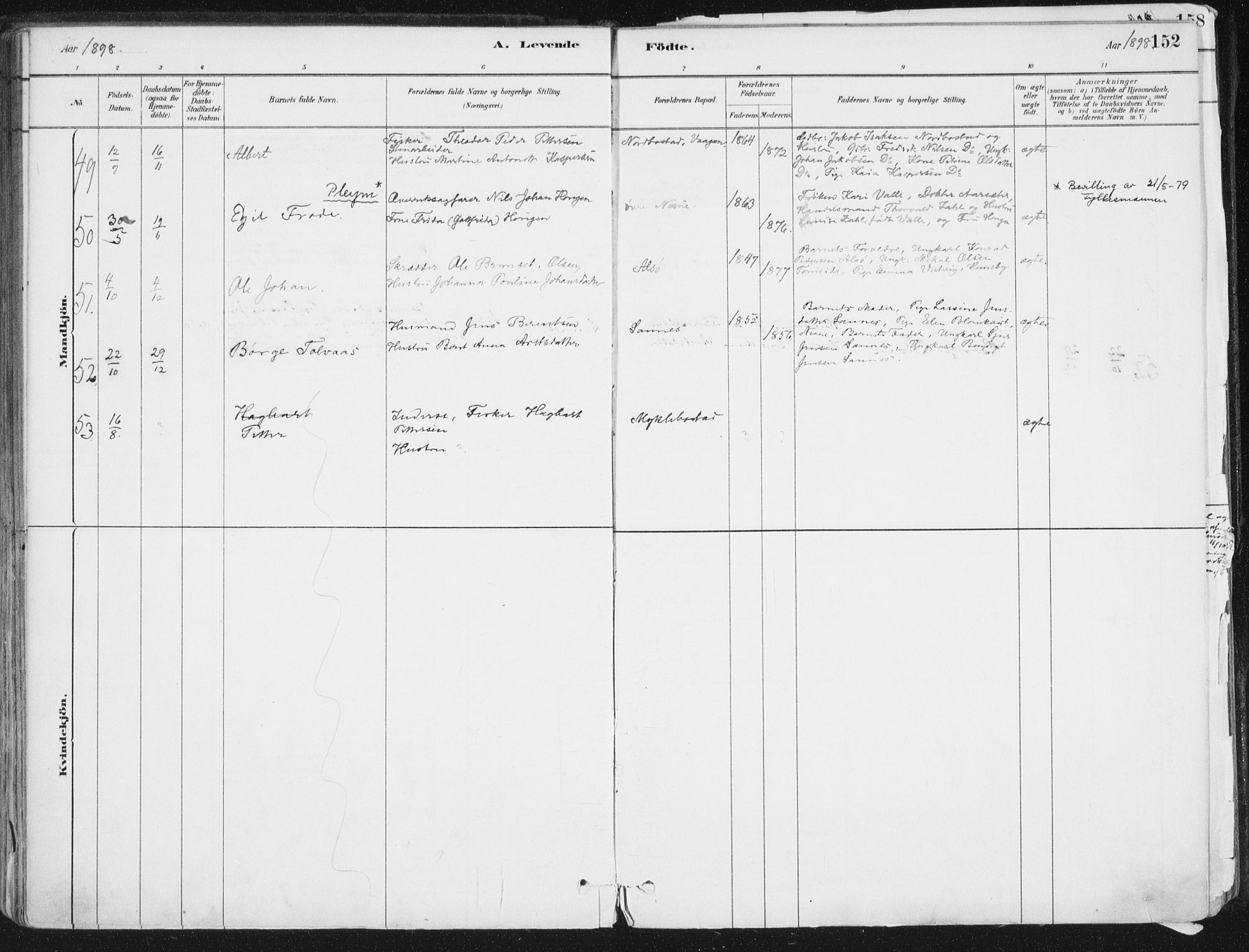 Ministerialprotokoller, klokkerbøker og fødselsregistre - Nordland, AV/SAT-A-1459/838/L0552: Parish register (official) no. 838A10, 1880-1910, p. 152