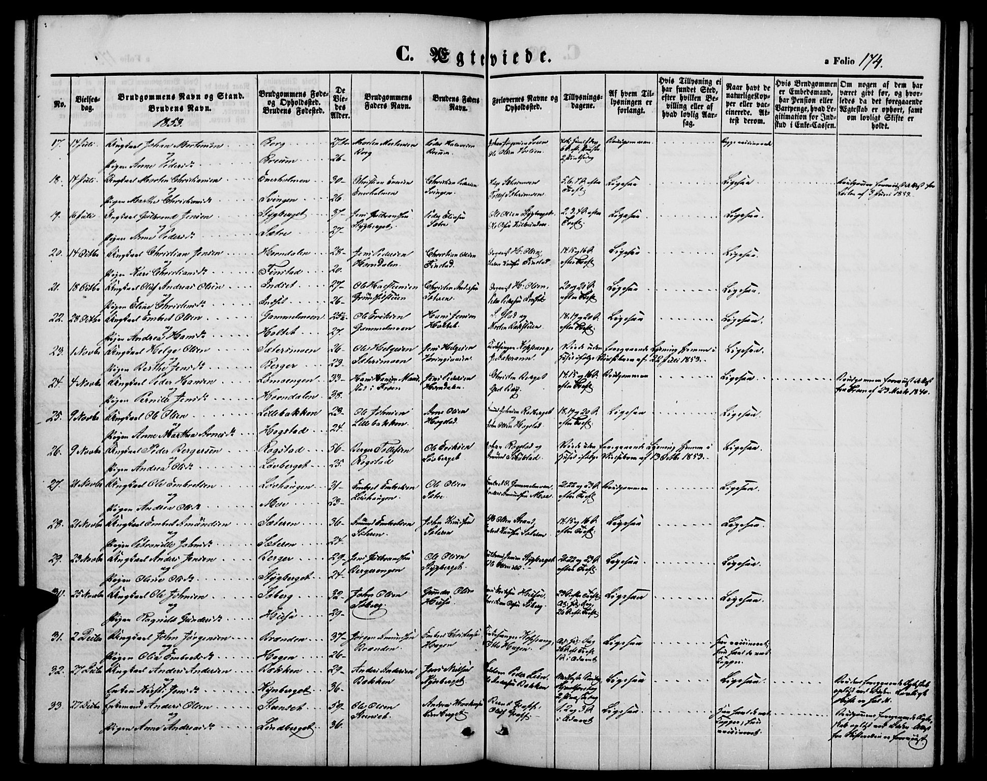 Elverum prestekontor, SAH/PREST-044/H/Ha/Hab/L0002: Parish register (copy) no. 2, 1845-1855, p. 174