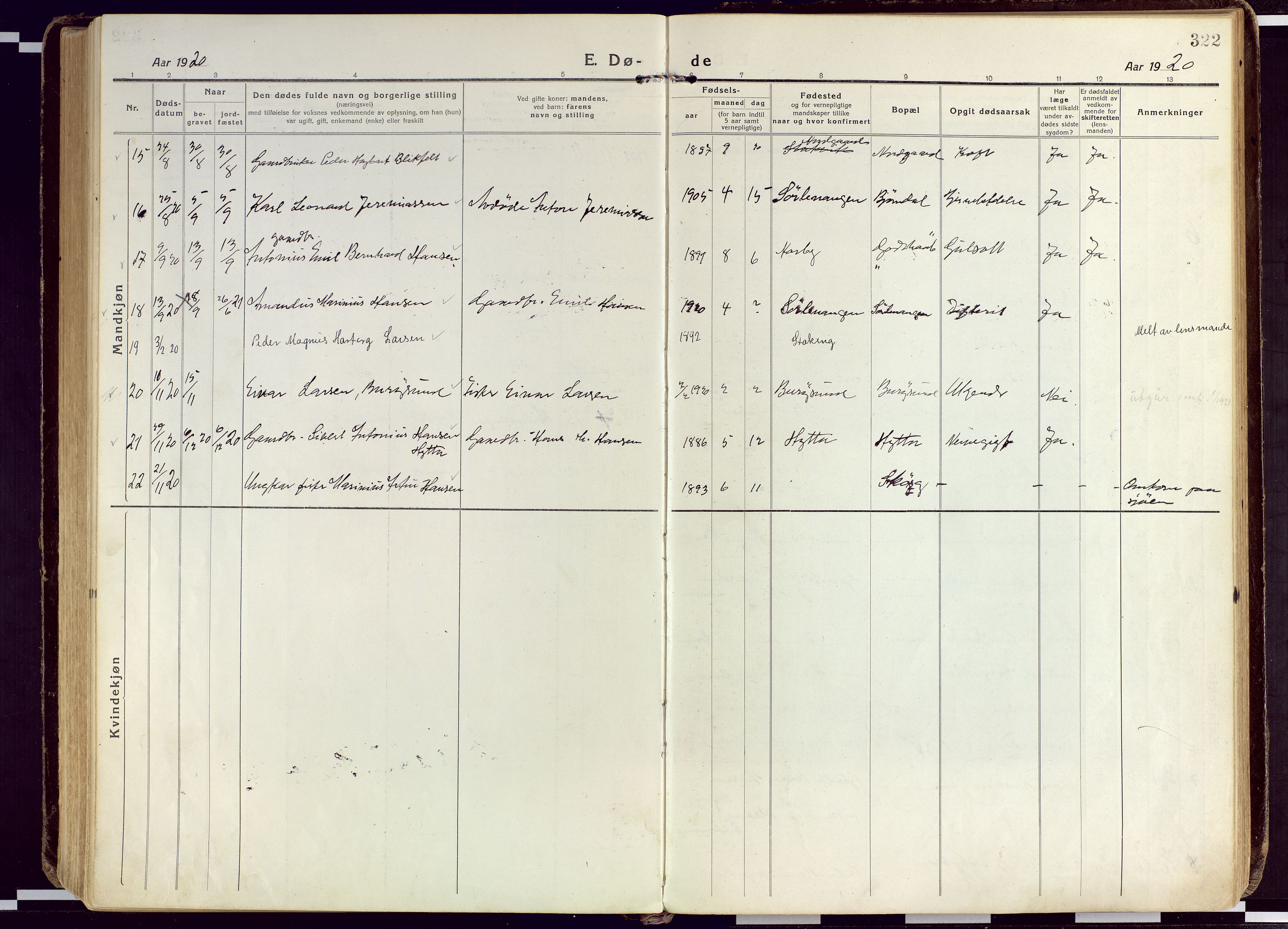 Karlsøy sokneprestembete, AV/SATØ-S-1299/H/Ha/Haa/L0015kirke: Parish register (official) no. 15, 1918-1929, p. 322