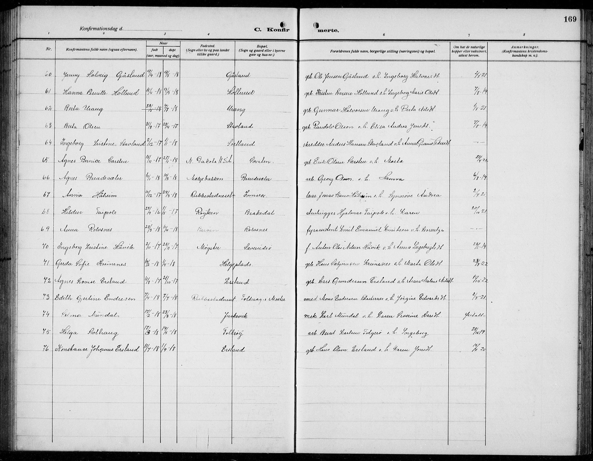 Finnås sokneprestembete, AV/SAB-A-99925/H/Ha/Hab/Habb/L0006: Parish register (copy) no. B 6, 1920-1936, p. 169