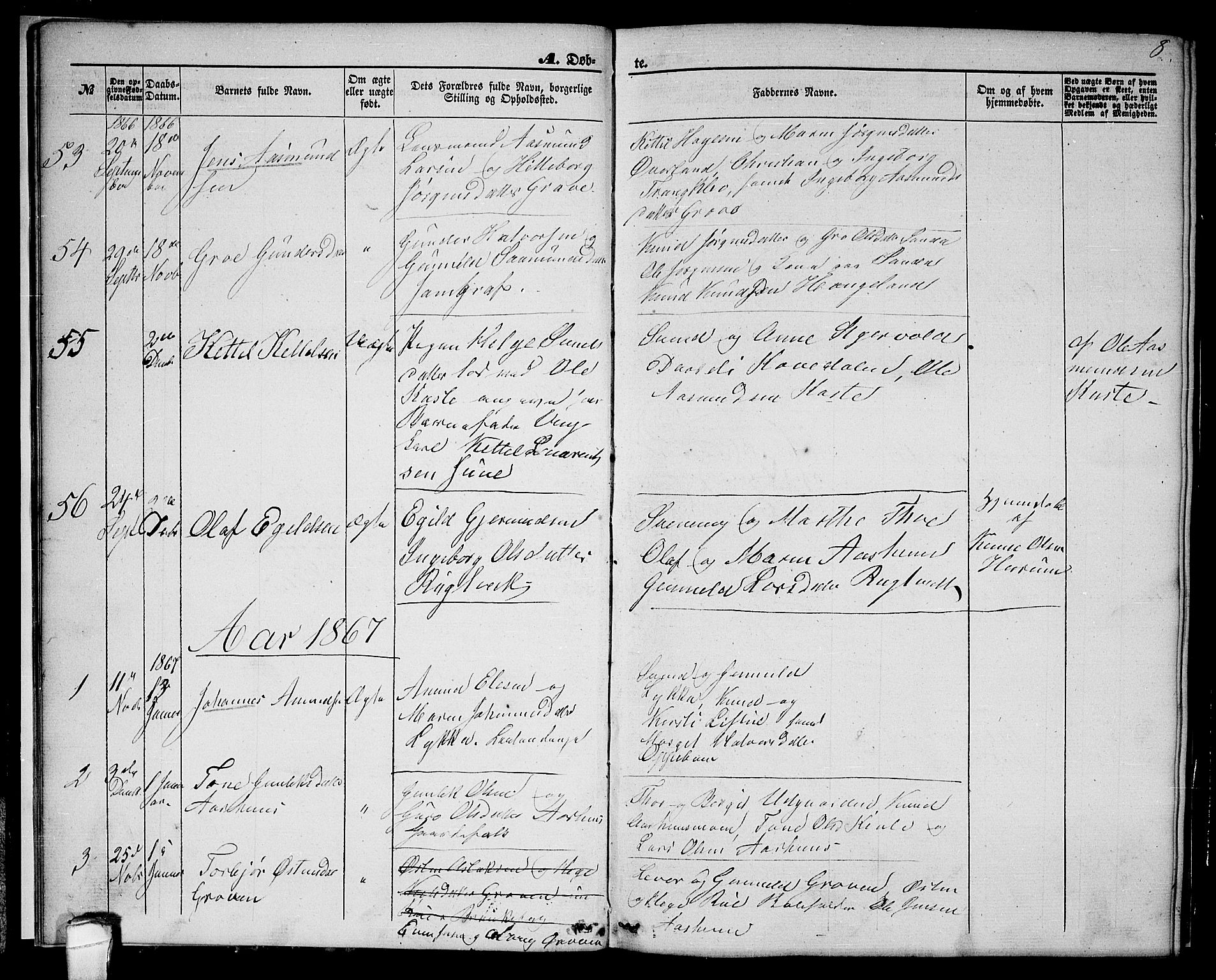 Seljord kirkebøker, SAKO/A-20/G/Ga/L0003: Parish register (copy) no. I 3, 1866-1873, p. 8