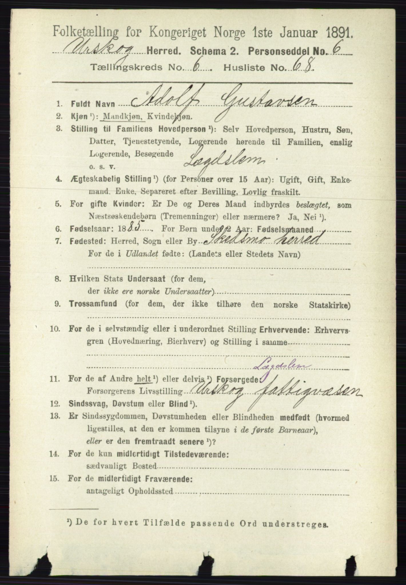 RA, 1891 census for 0224 Aurskog, 1891, p. 3159