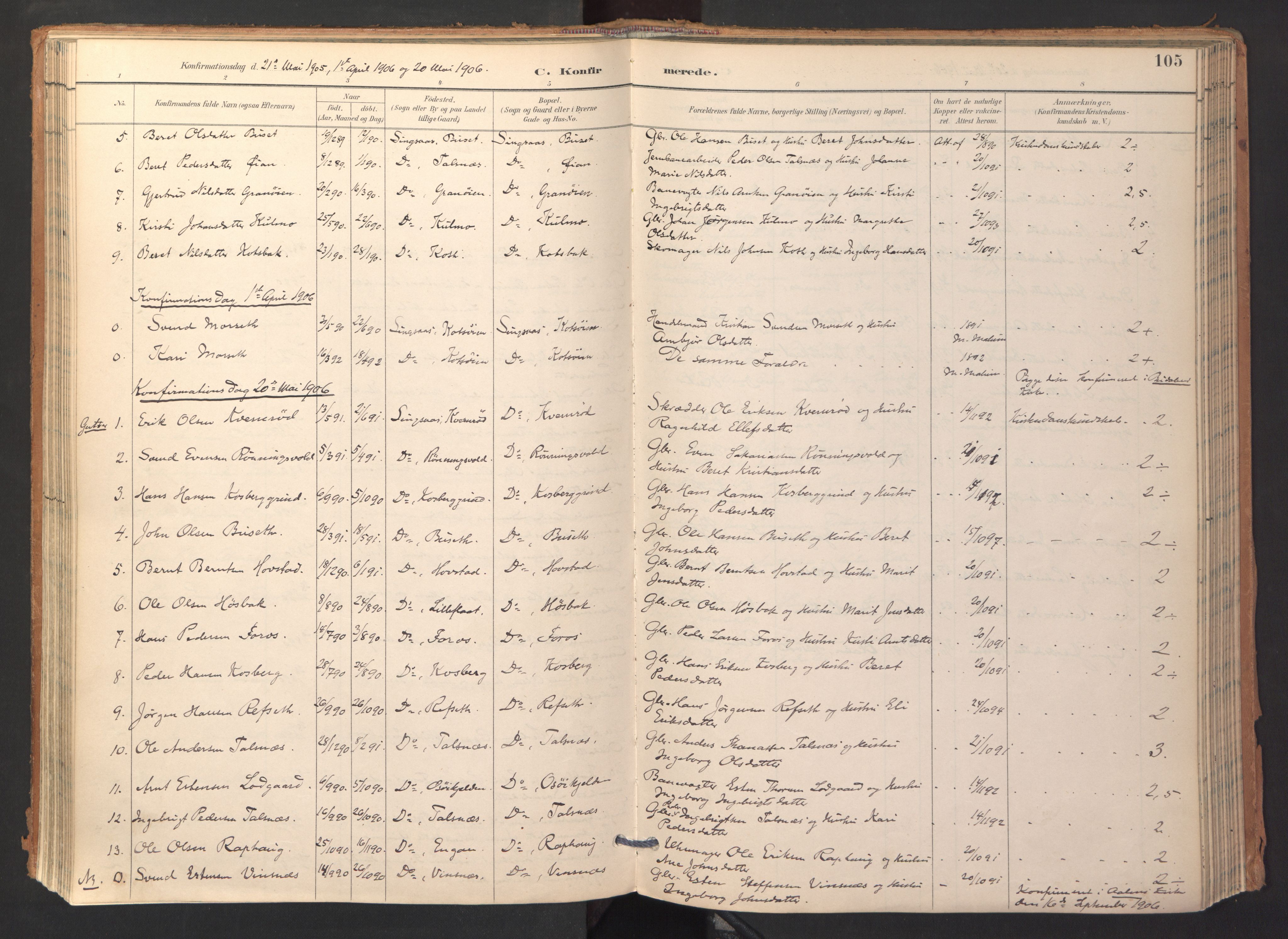 Ministerialprotokoller, klokkerbøker og fødselsregistre - Sør-Trøndelag, SAT/A-1456/688/L1025: Parish register (official) no. 688A02, 1891-1909, p. 105
